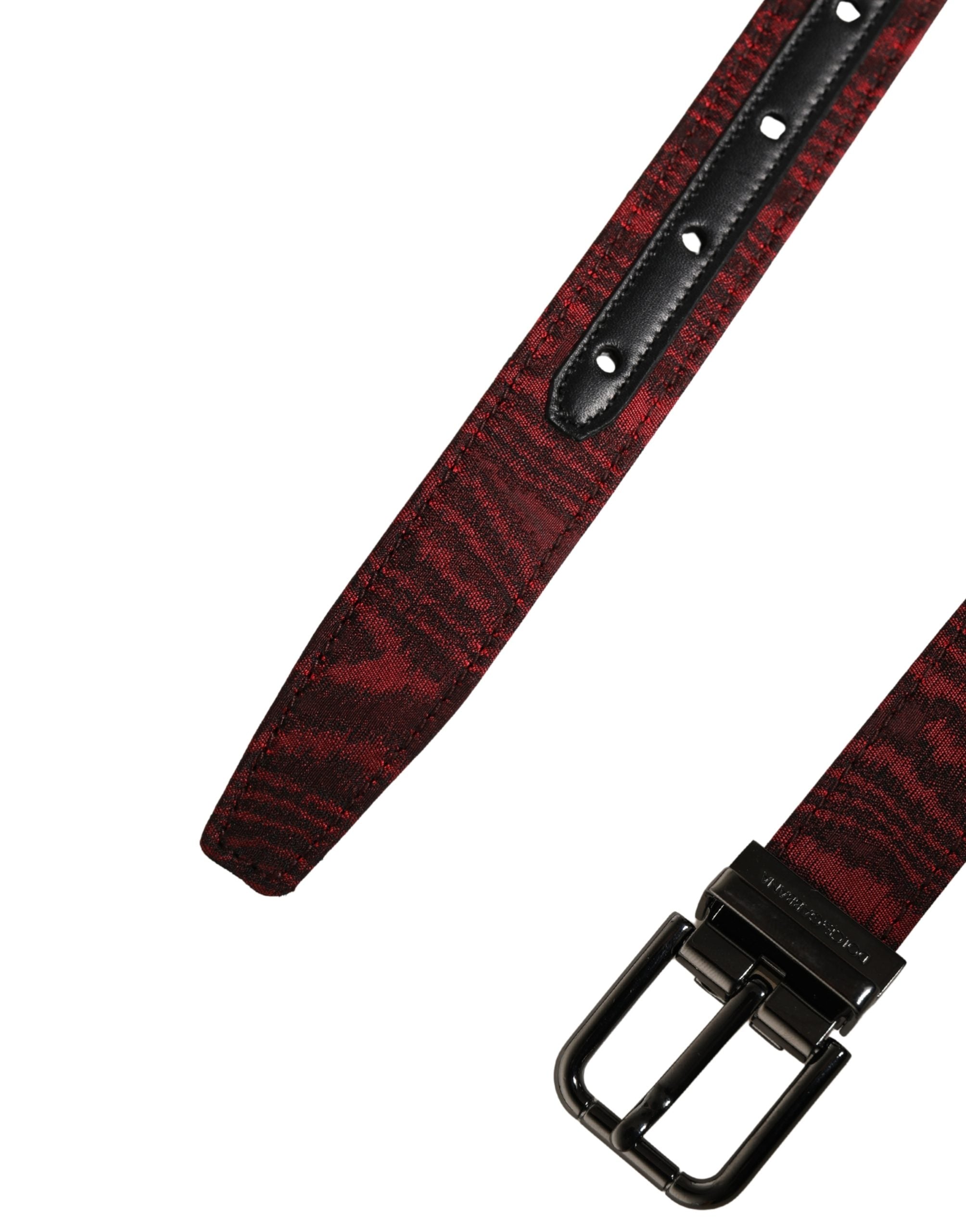 Men Red Jacquard Acetate Metal Buckle Belt - ventzia