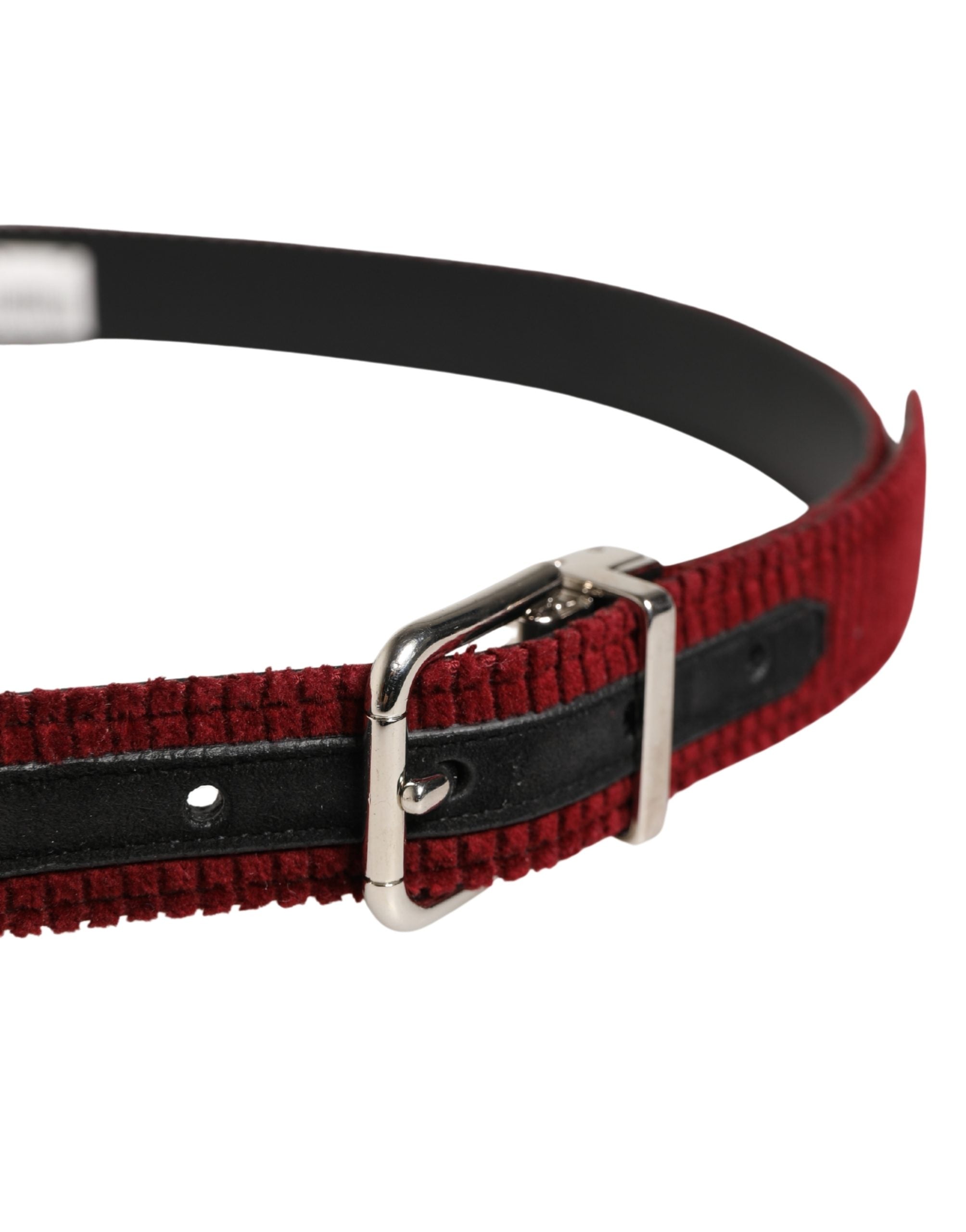 Men Red Velvet Leather Metal Buckle Belt - ventzia