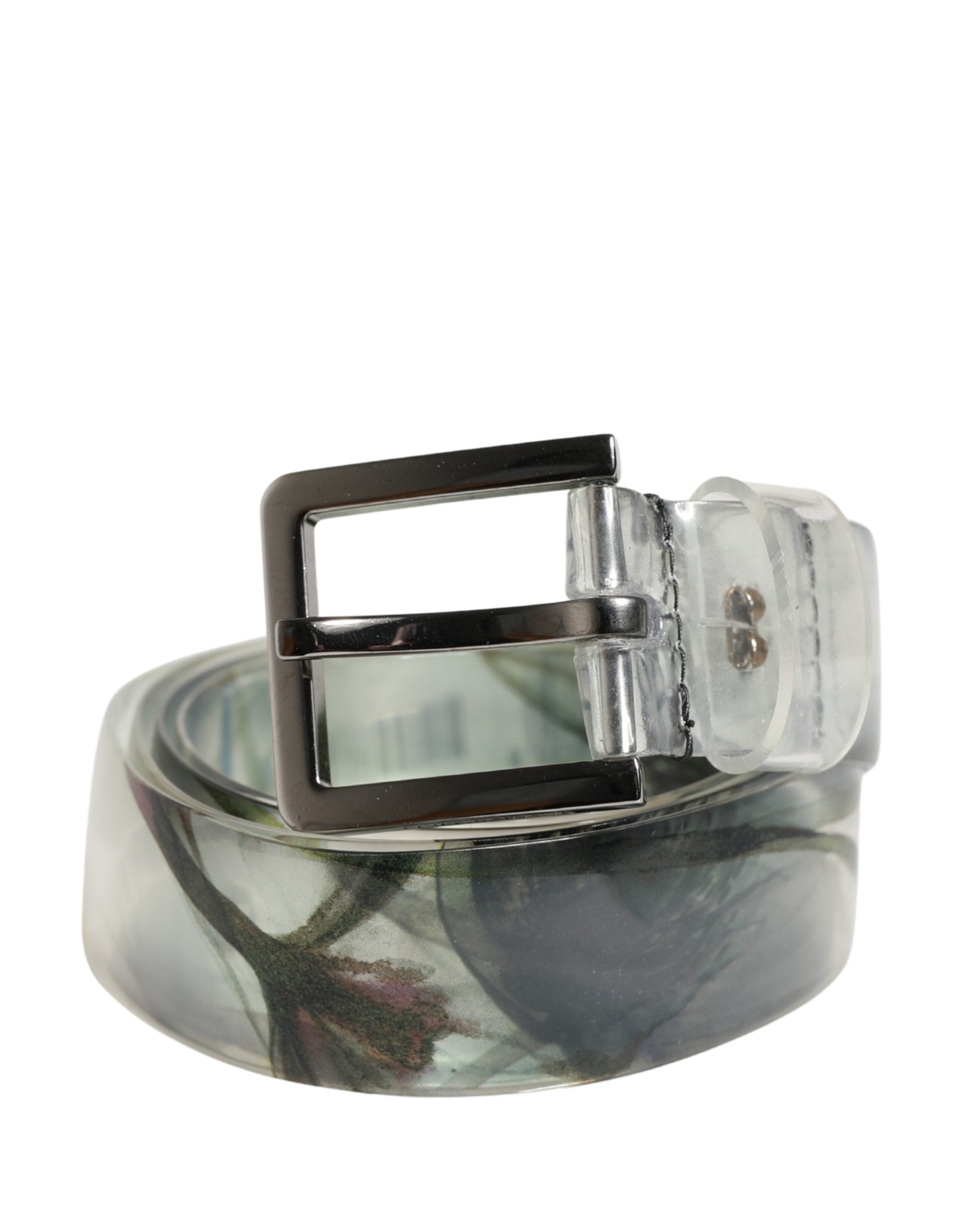 Men White Floral PVC Silver Metal Buckle Belt - ventzia