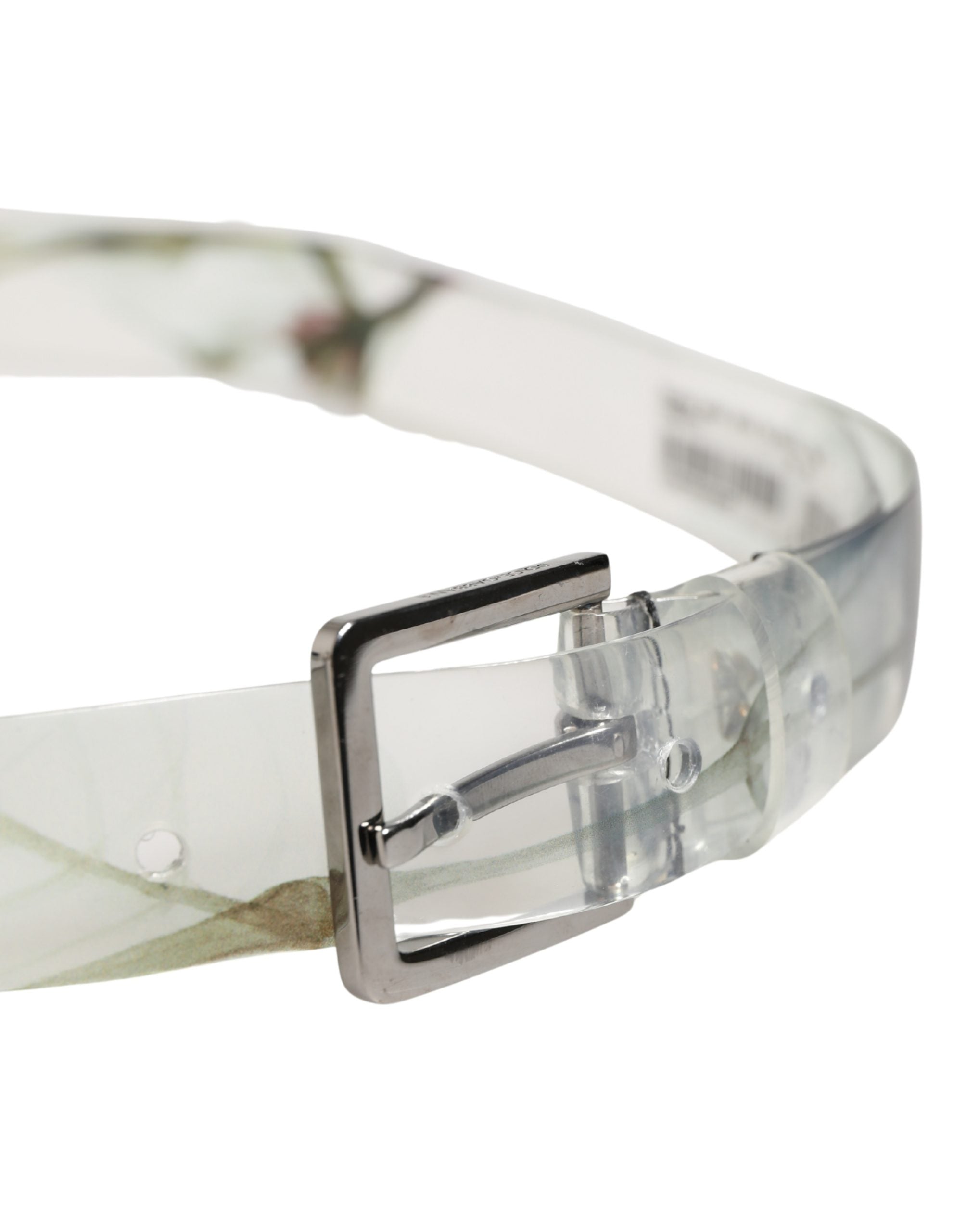 Men White Floral PVC Silver Metal Buckle Belt - ventzia