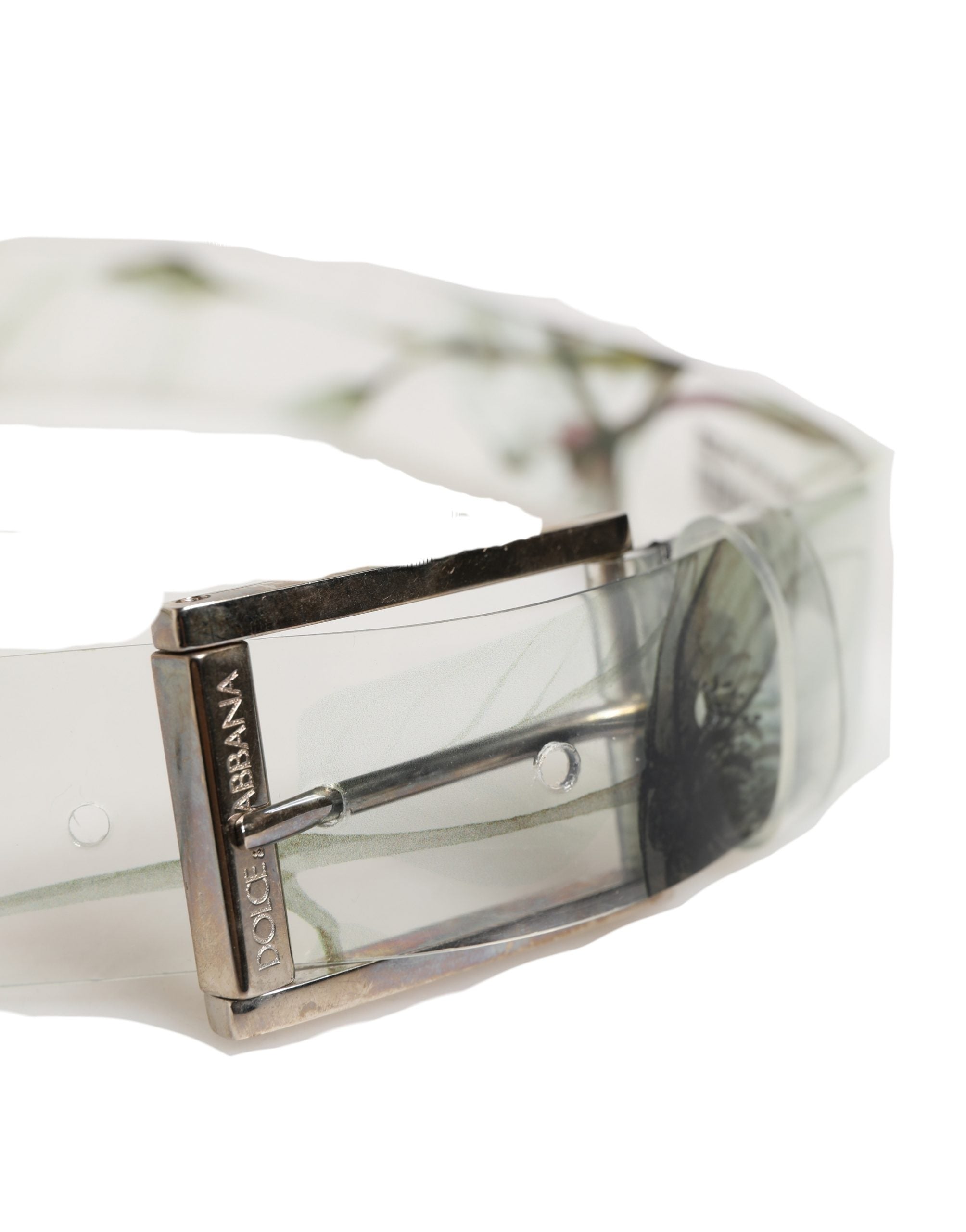 Men White Floral PVC Silver Metal Buckle Belt - ventzia