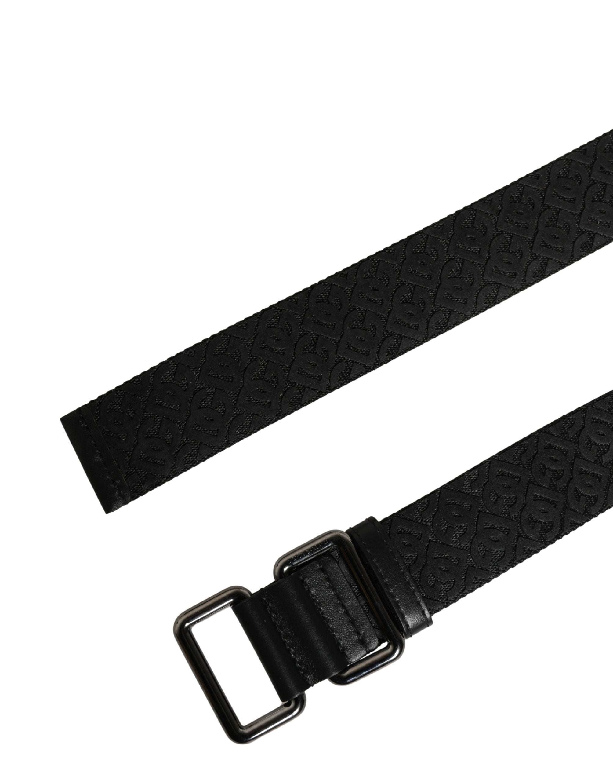 Men Black DG Logo Polyester Metal Buckle Belt - ventzia