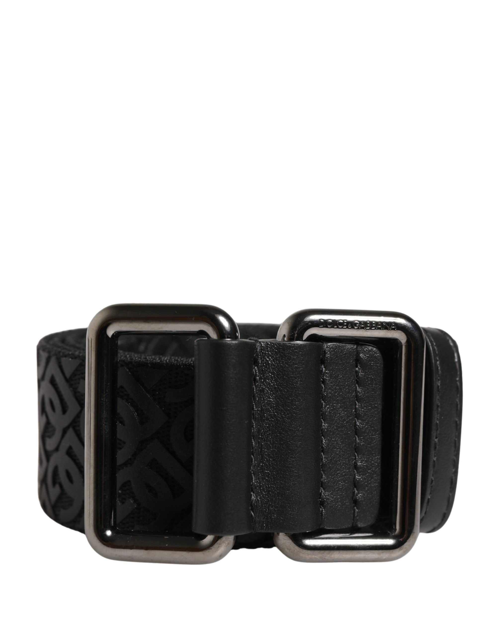 Men Black DG Logo Polyester Metal Buckle Belt - ventzia