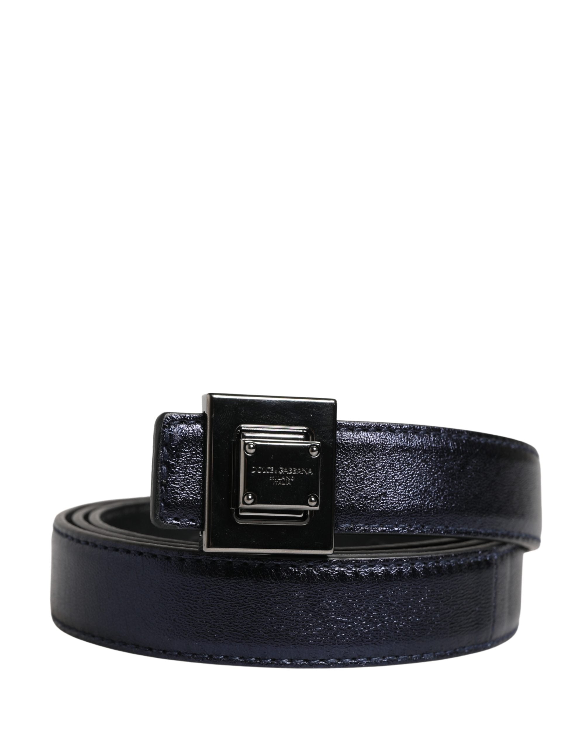 Men Black Classic Leather Square Buckle Belt - ventzia