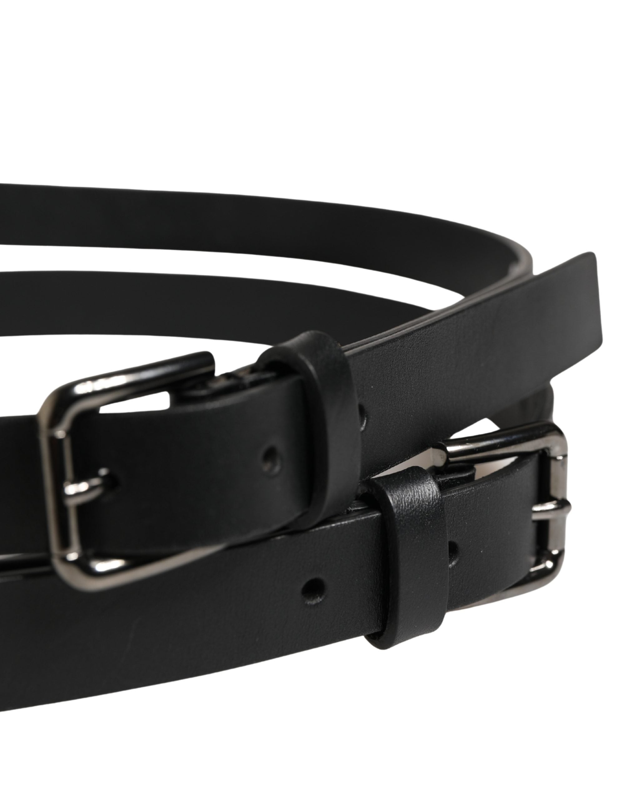 Black Double Strap Leather Silver Buckle Belt - ventzia
