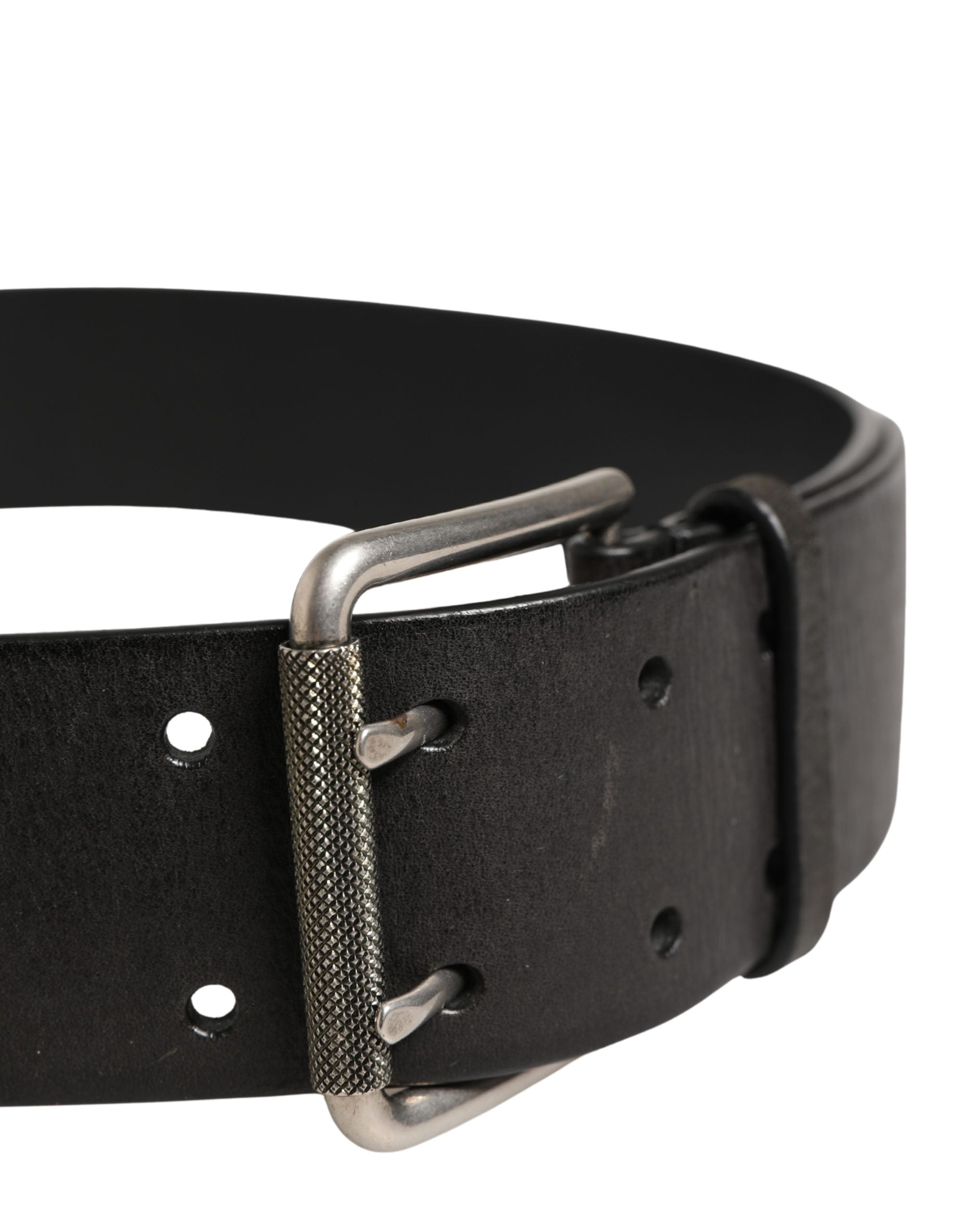 Men Black Classic Leather Metal Buckle Belt - ventzia