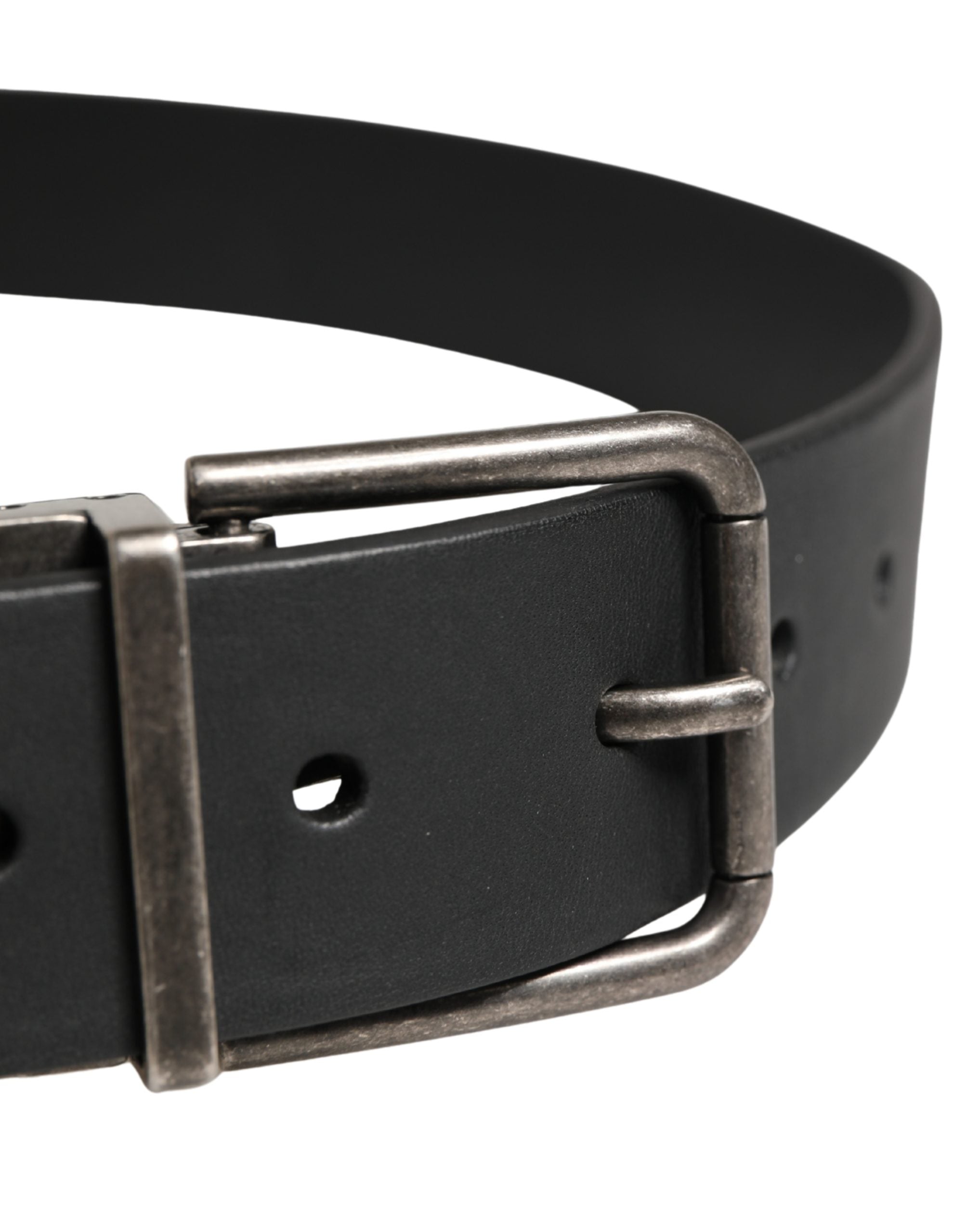 Men Black Classic Leather Metal Buckle Belt - ventzia