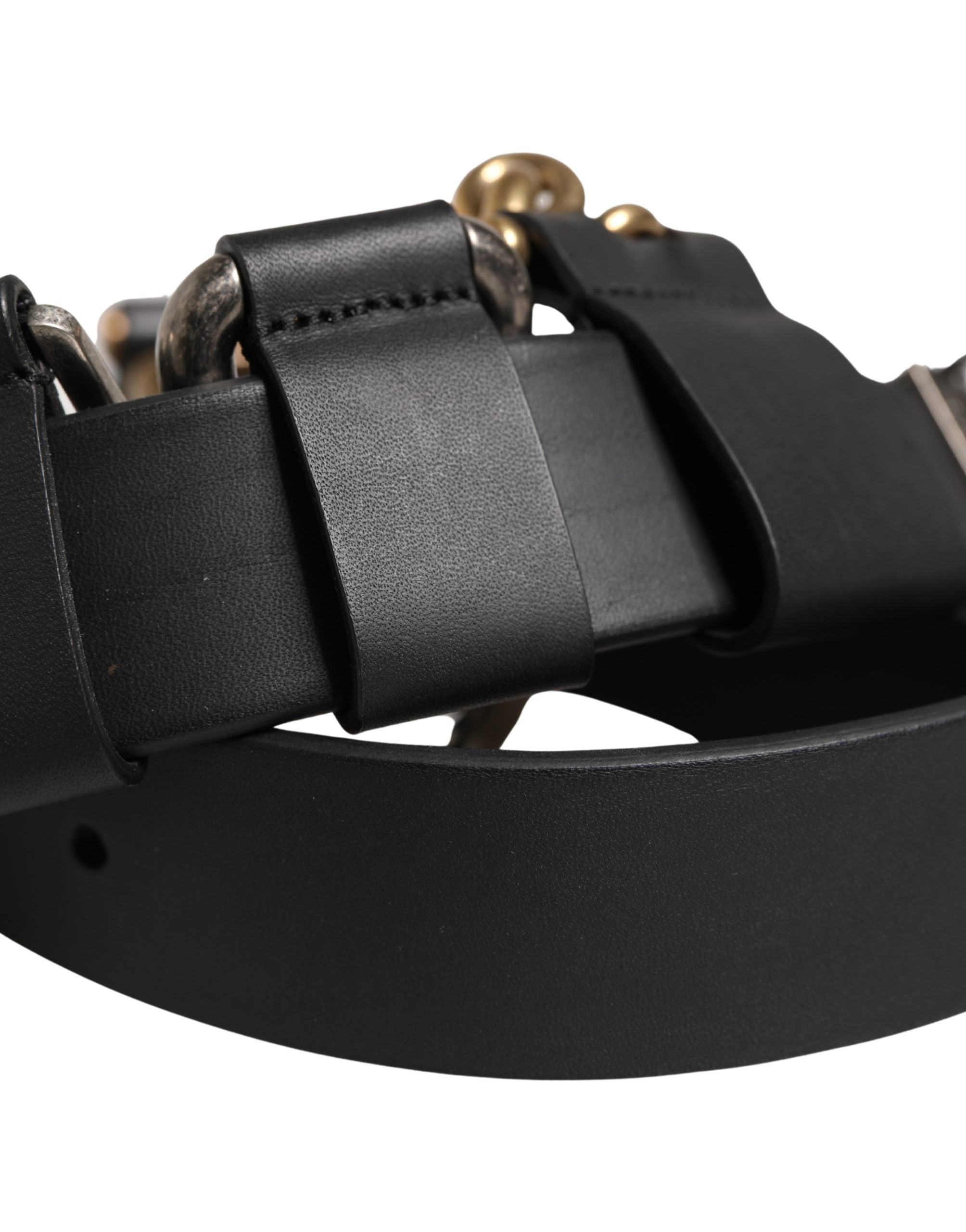 Men Black Classic Leather Metal Buckle Belt - ventzia