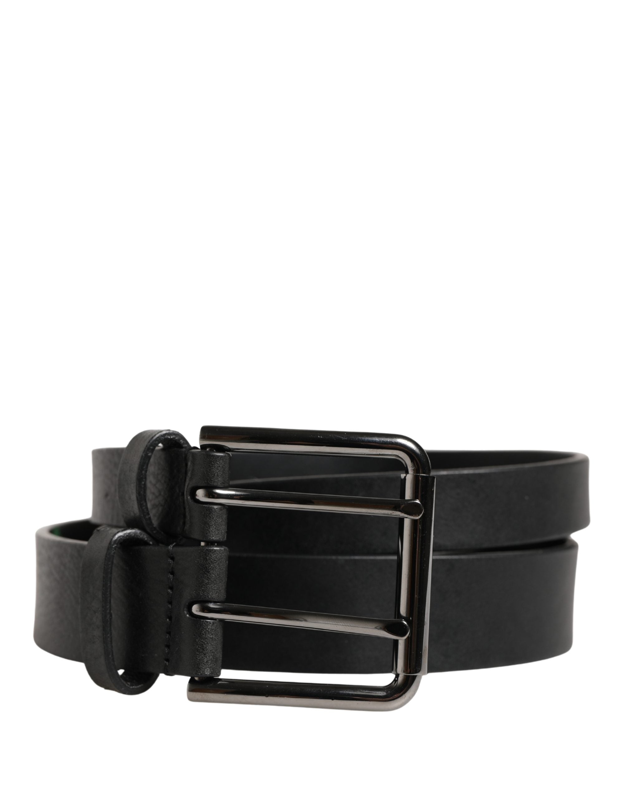 Black Double Strap Leather Silver Buckle Belt - ventzia
