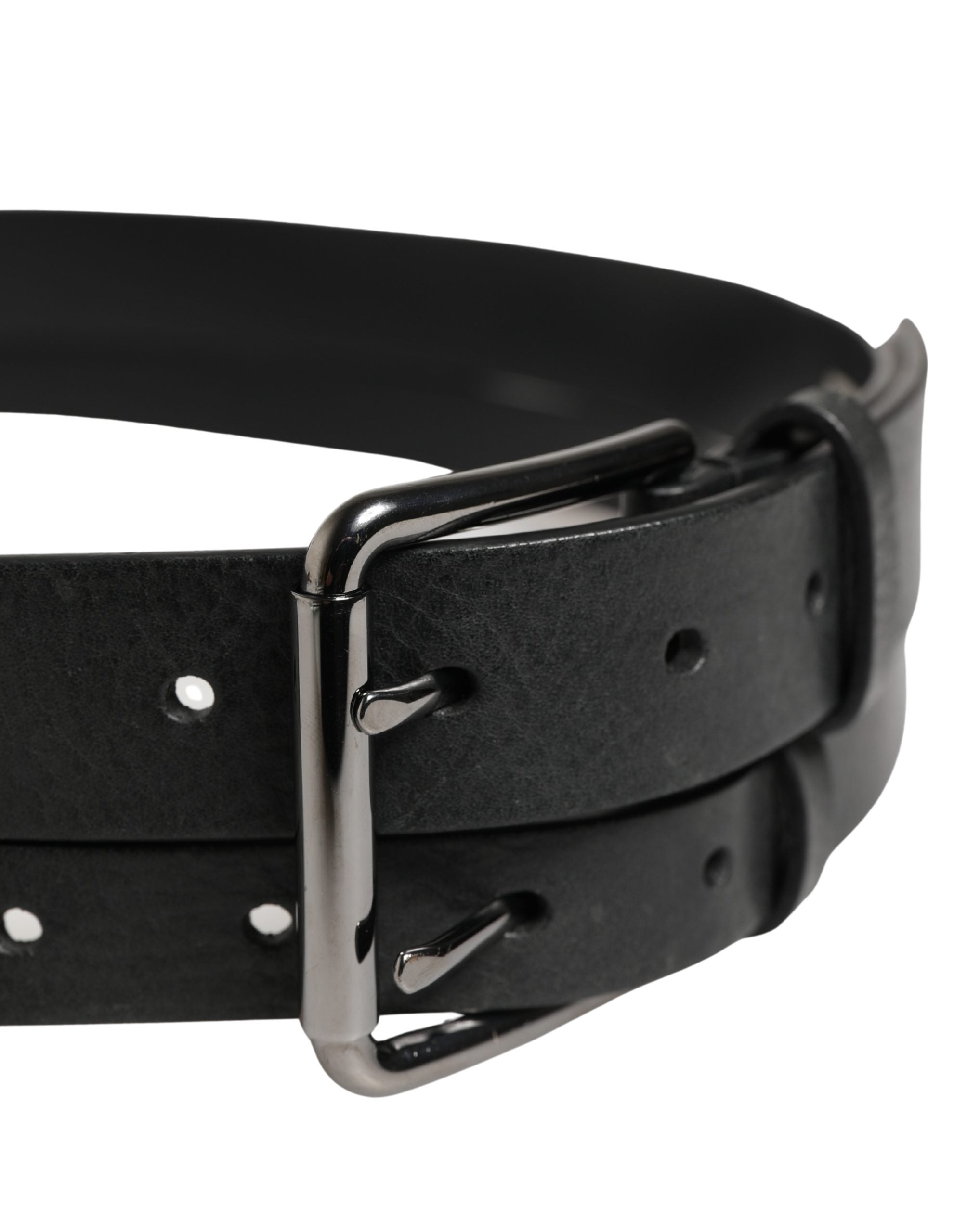 Black Double Strap Leather Silver Buckle Belt - ventzia