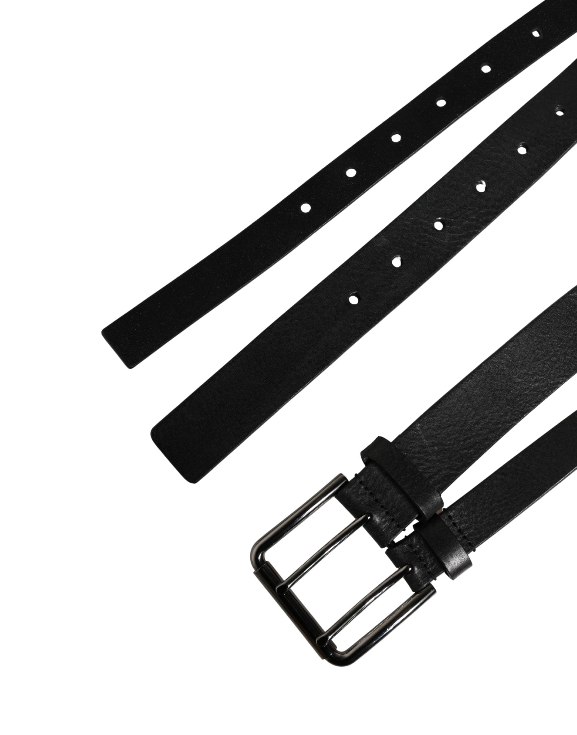 Black Double Strap Leather Silver Buckle Belt - ventzia