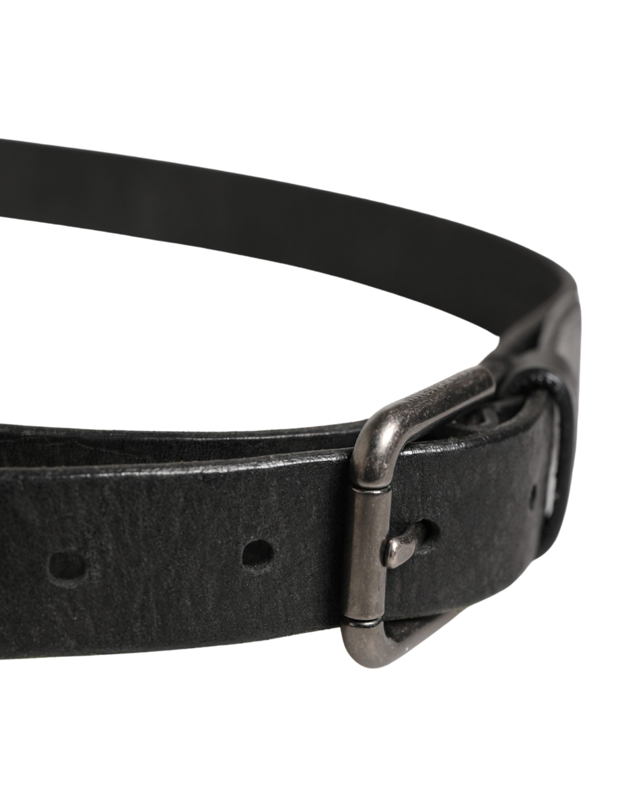 Men Black Calfskin Leather Metal Buckle Belt - ventzia
