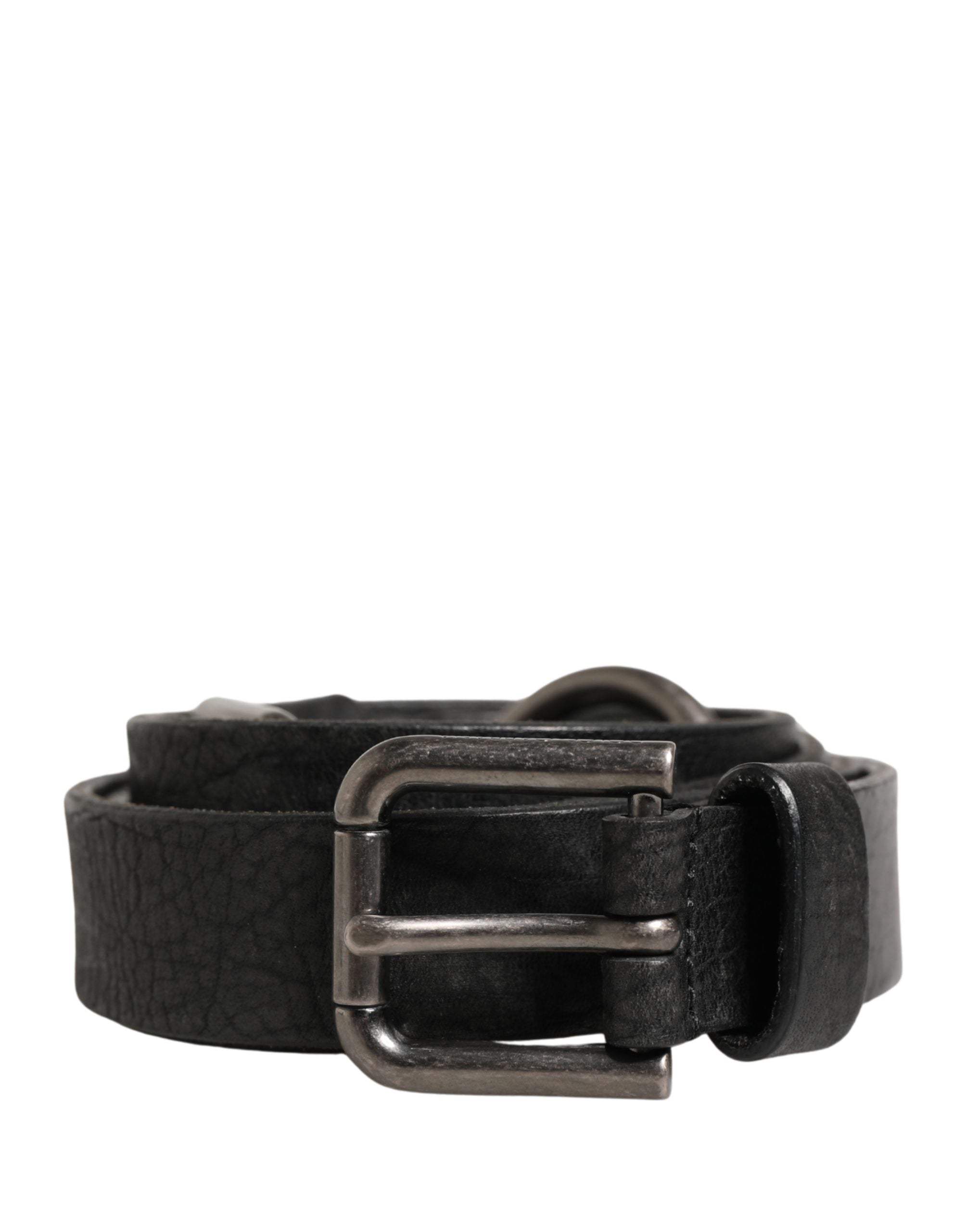 Men Black Calfskin Leather Metal Buckle Belt - ventzia