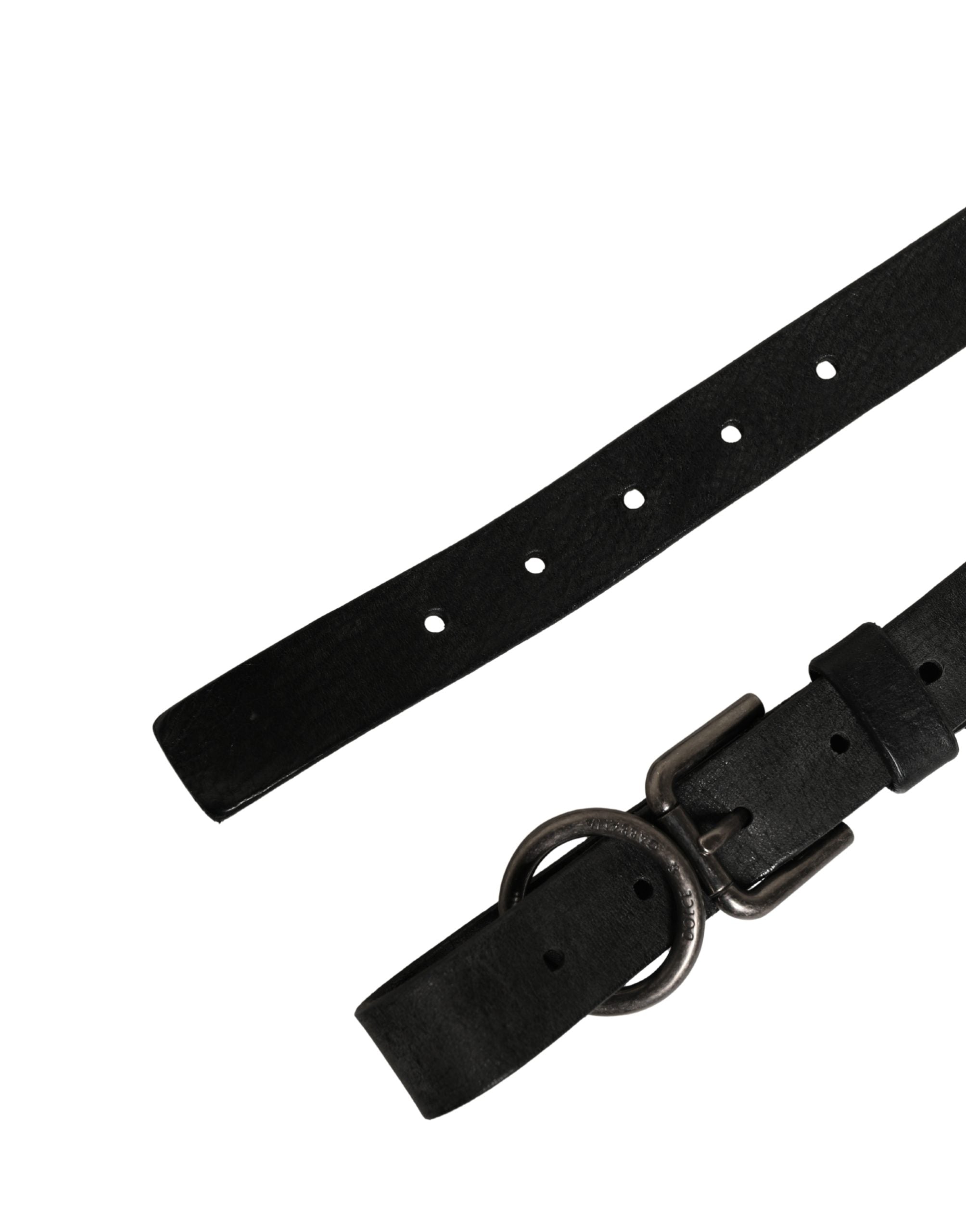 Men Black Calfskin Leather Metal Buckle Belt - ventzia