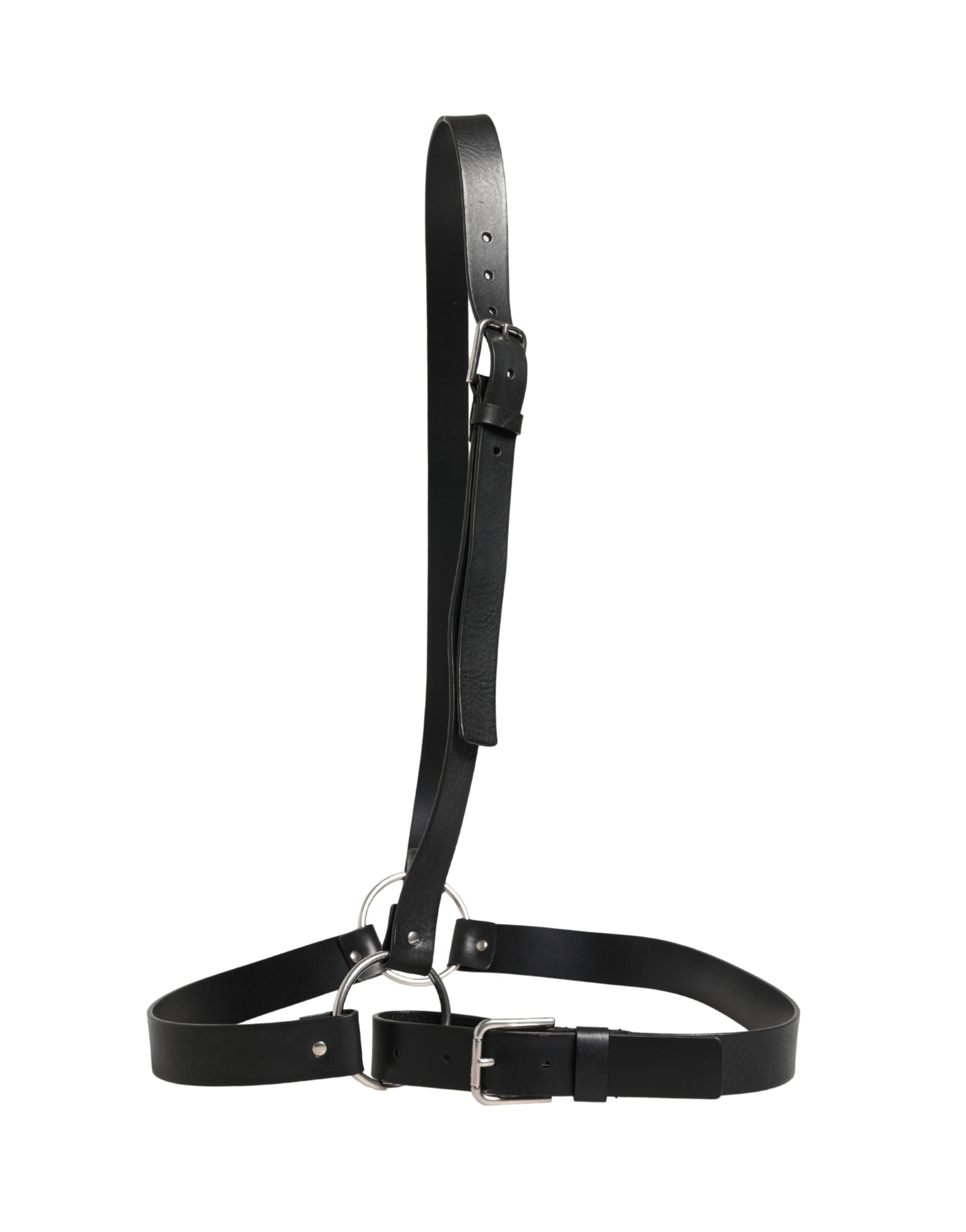 Black Double Strap Leather Silver Buckle Belt - ventzia
