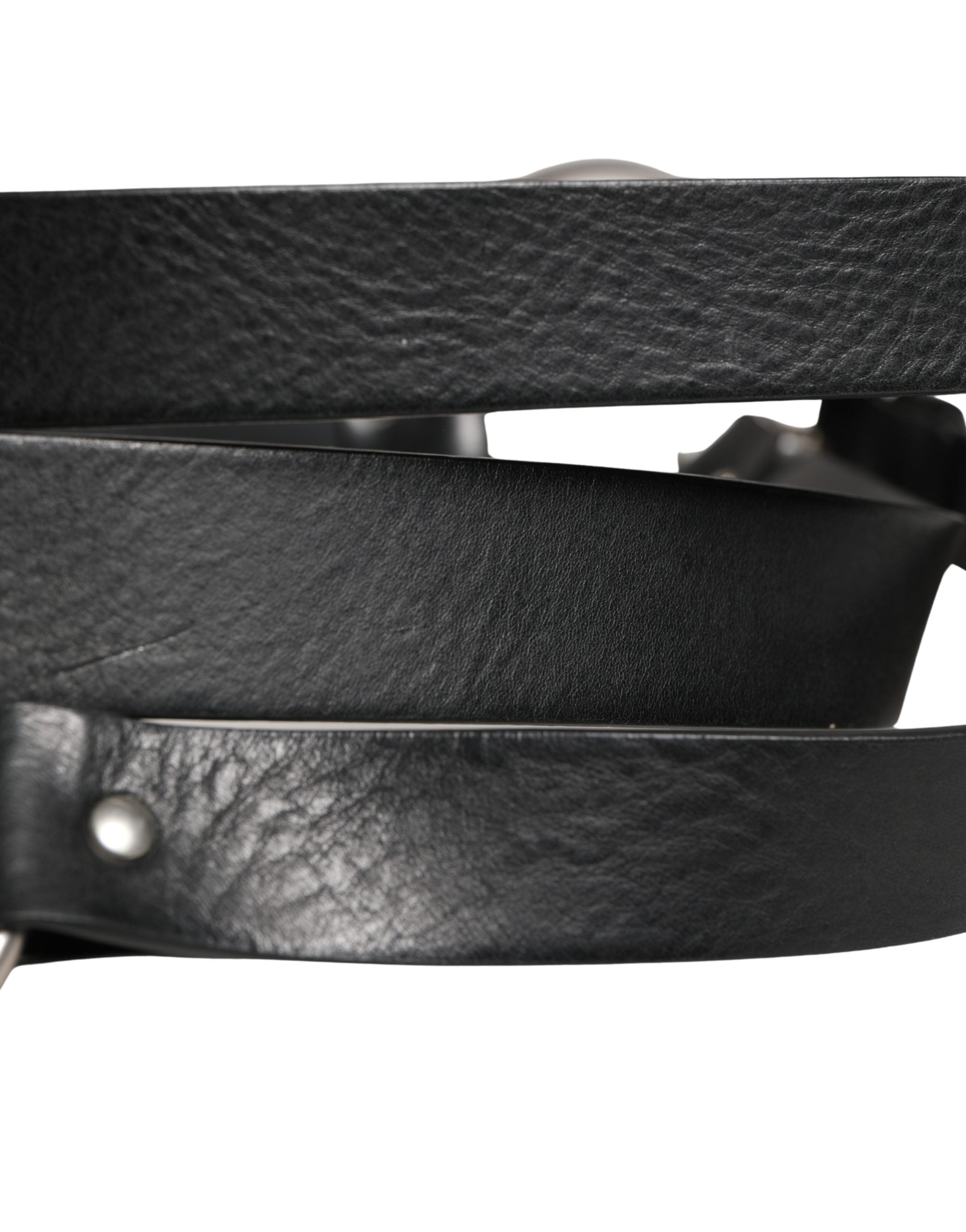 Black Double Strap Leather Silver Buckle Belt - ventzia