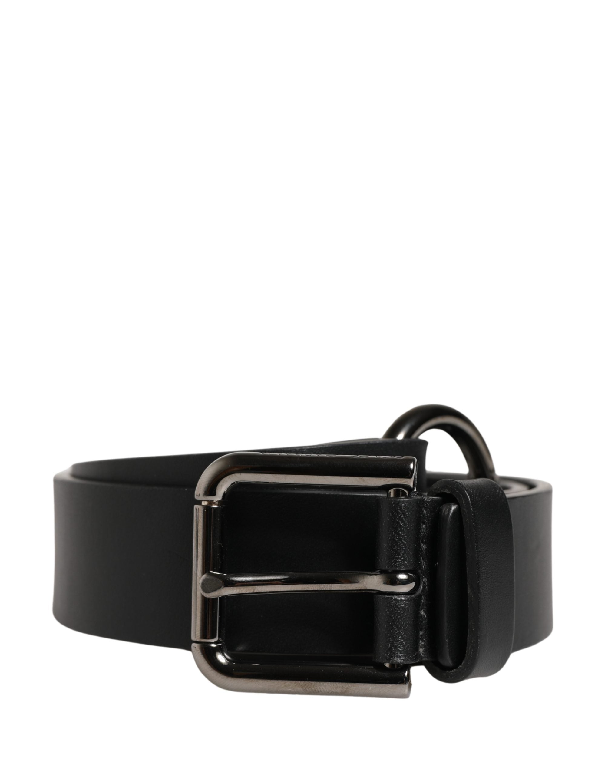 Men Black Calfskin Leather Metal Buckle Belt - ventzia