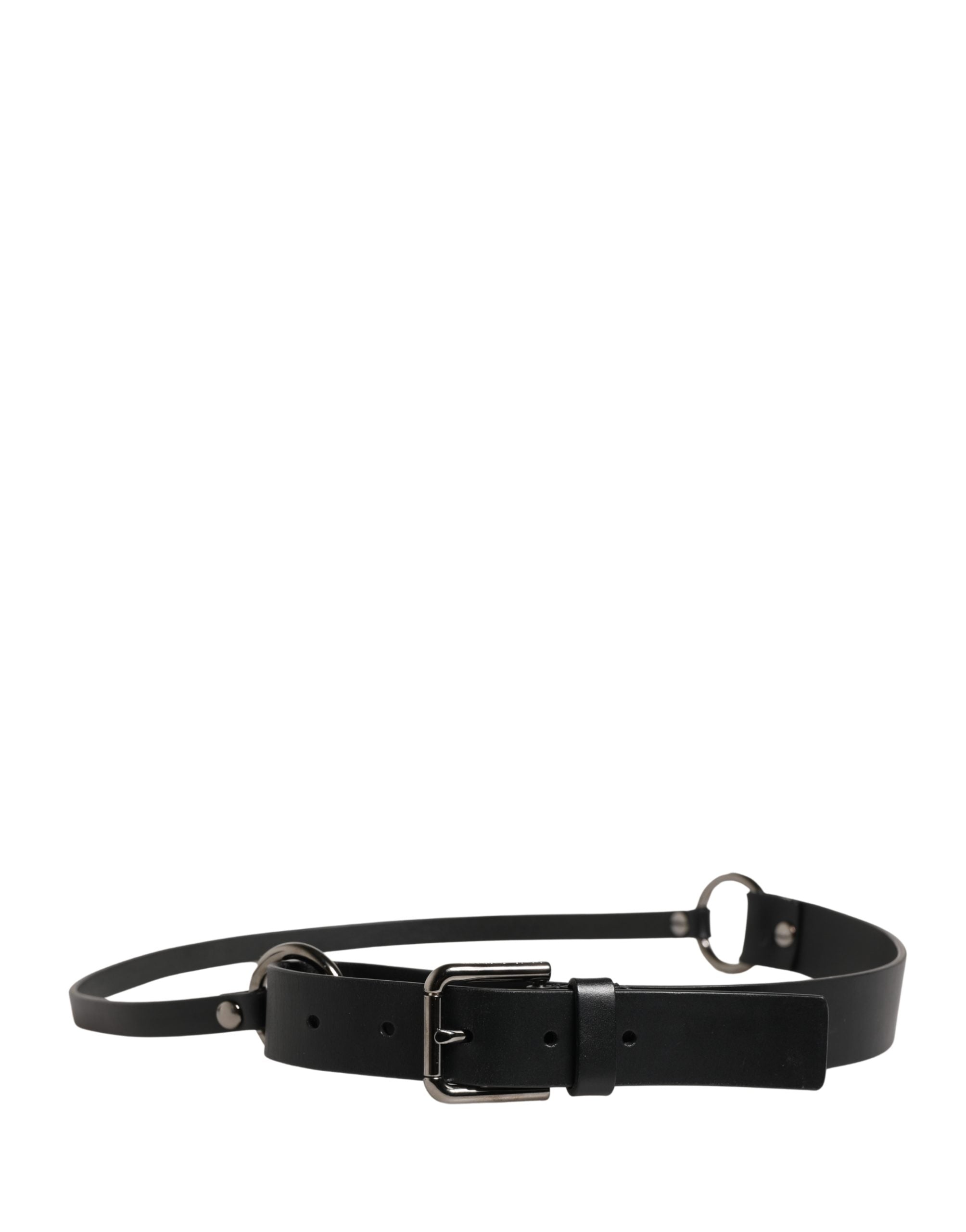 Men Black Calfskin Leather Metal Buckle Belt - ventzia