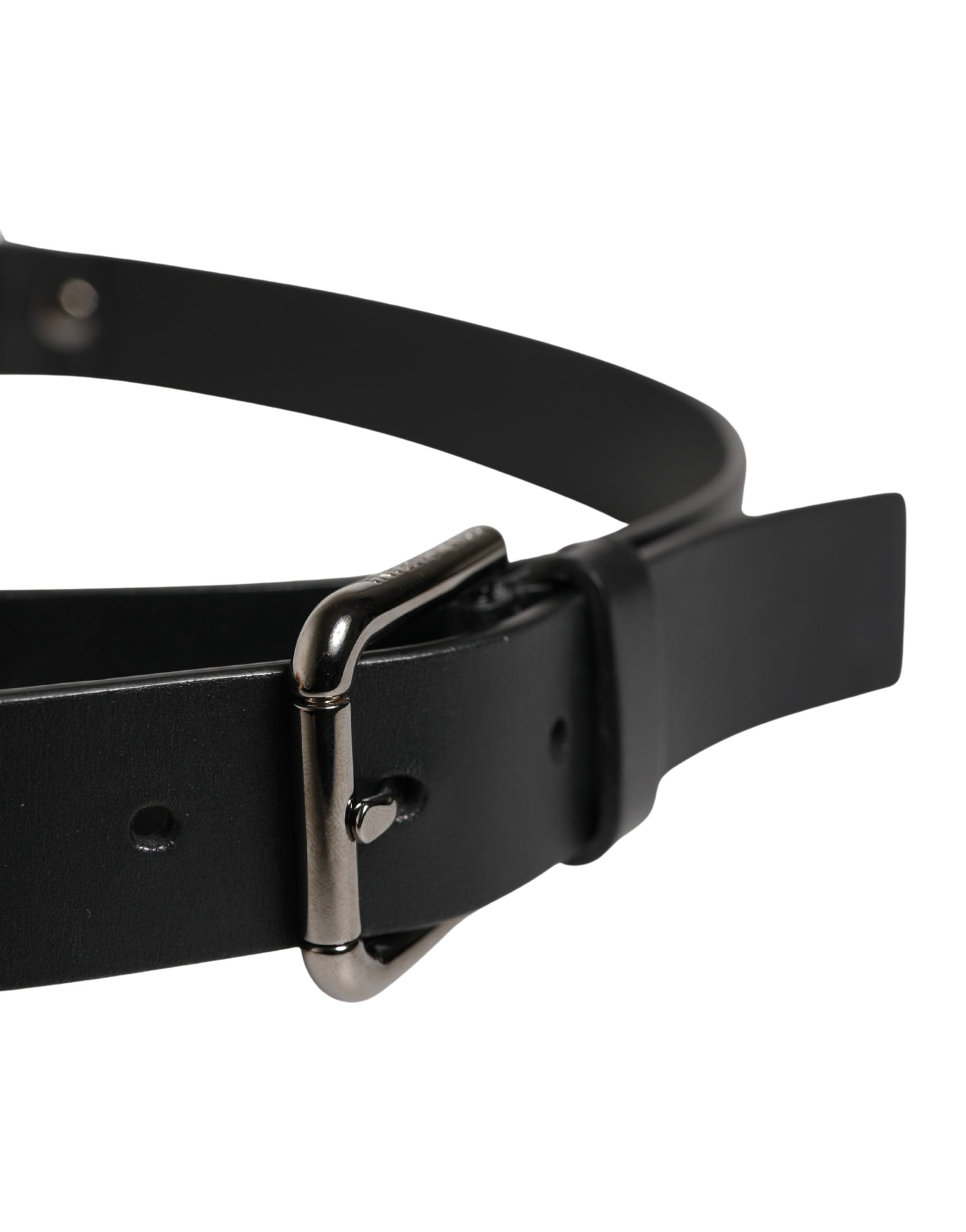 Men Black Calfskin Leather Metal Buckle Belt - ventzia