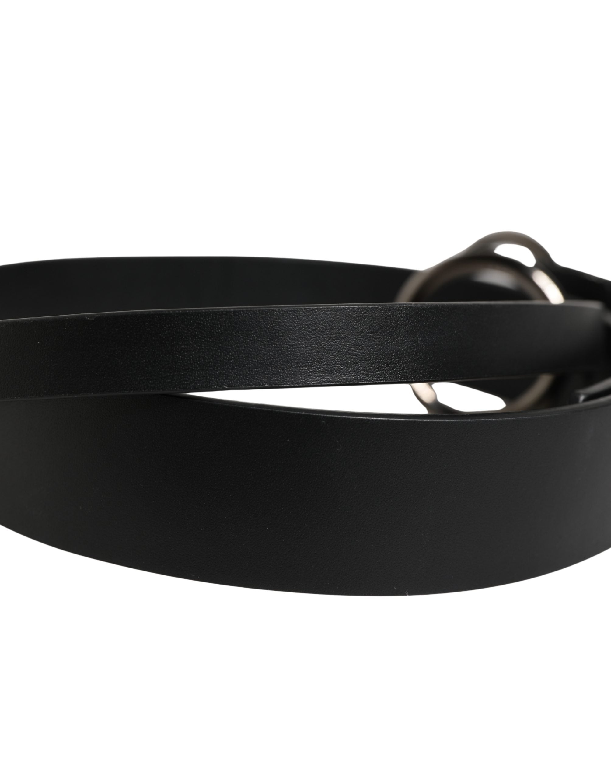 Men Black Calfskin Leather Metal Buckle Belt - ventzia