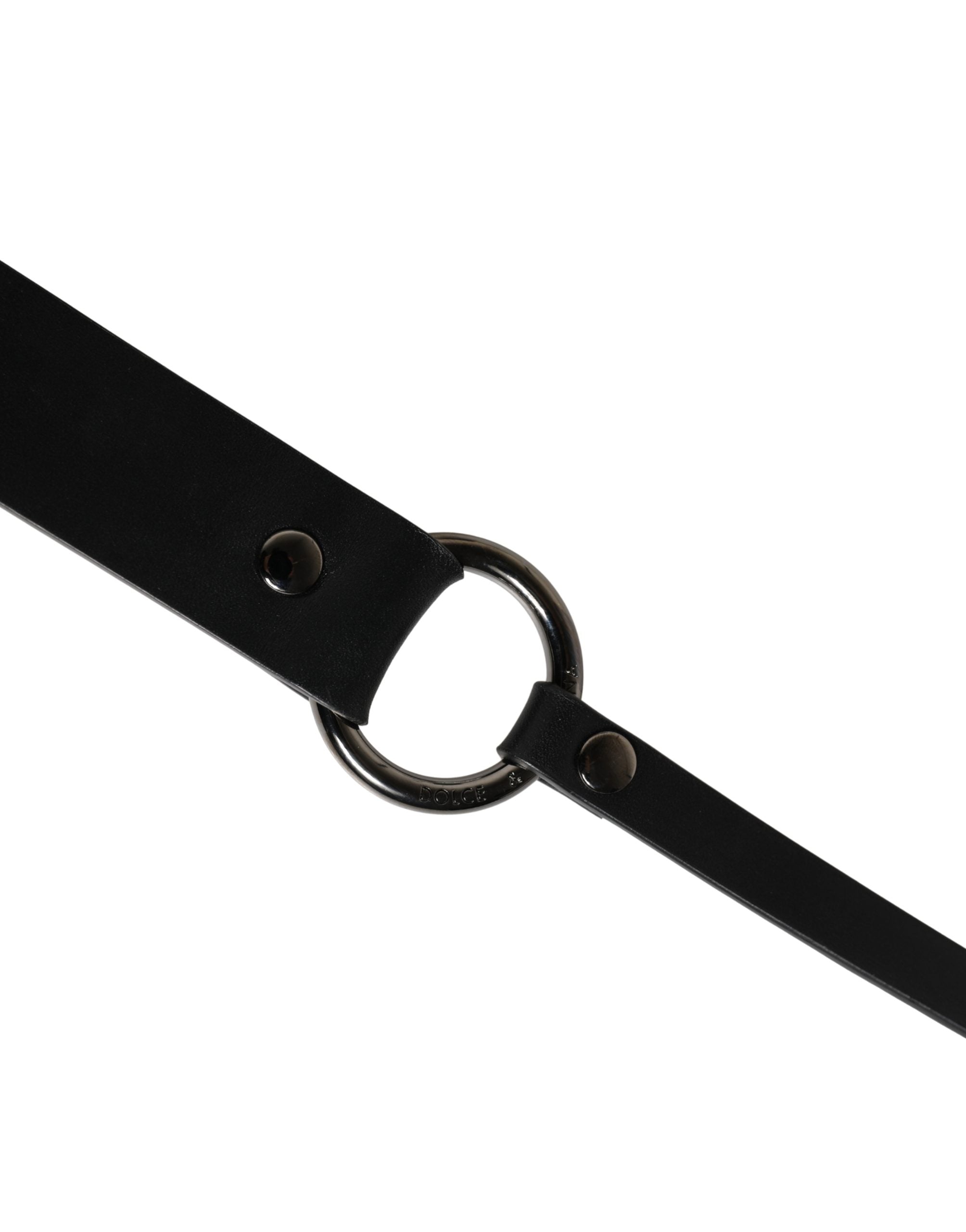 Men Black Calfskin Leather Metal Buckle Belt - ventzia