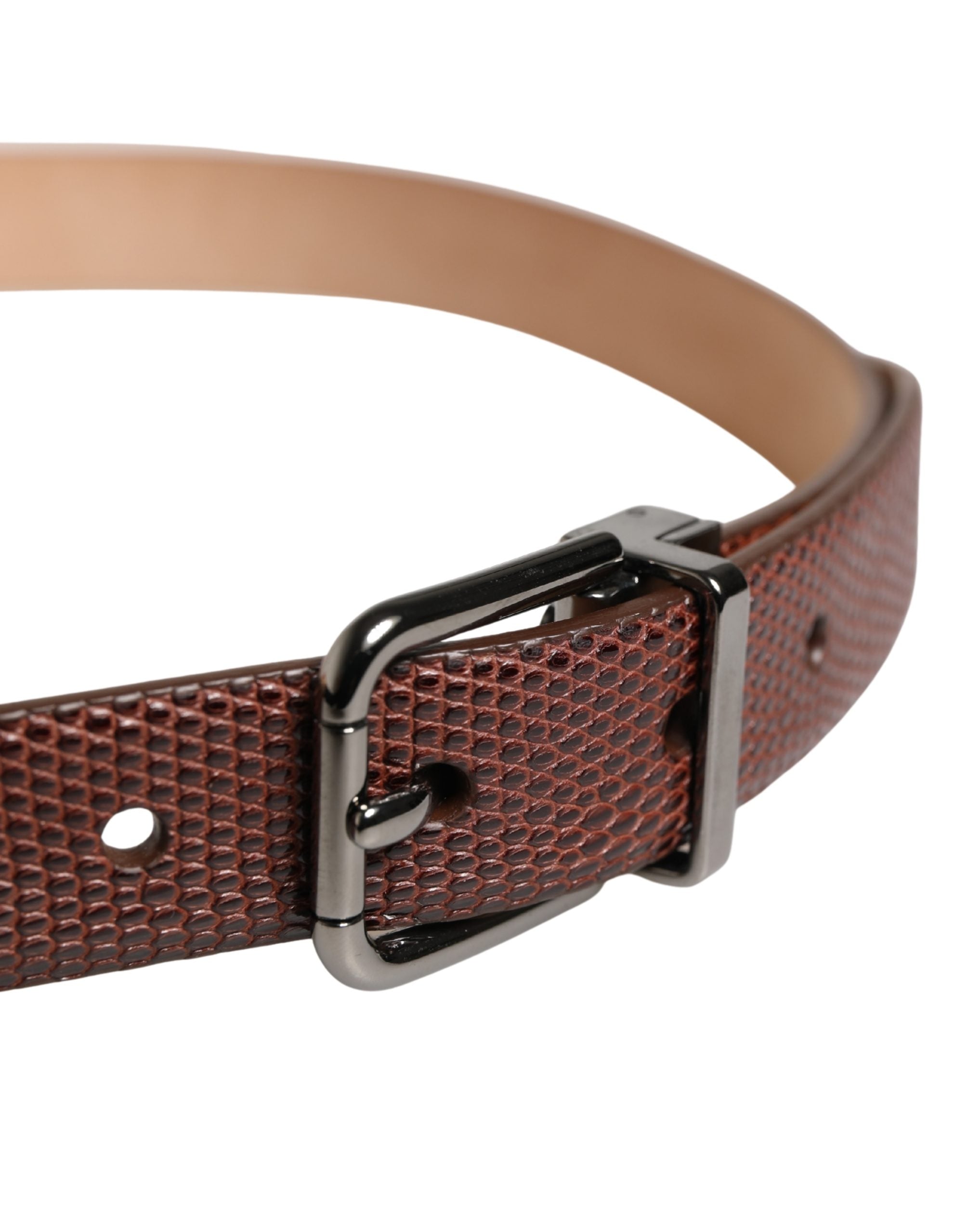 Men Brown Goatskin Leather Metal Buckle Belt - ventzia
