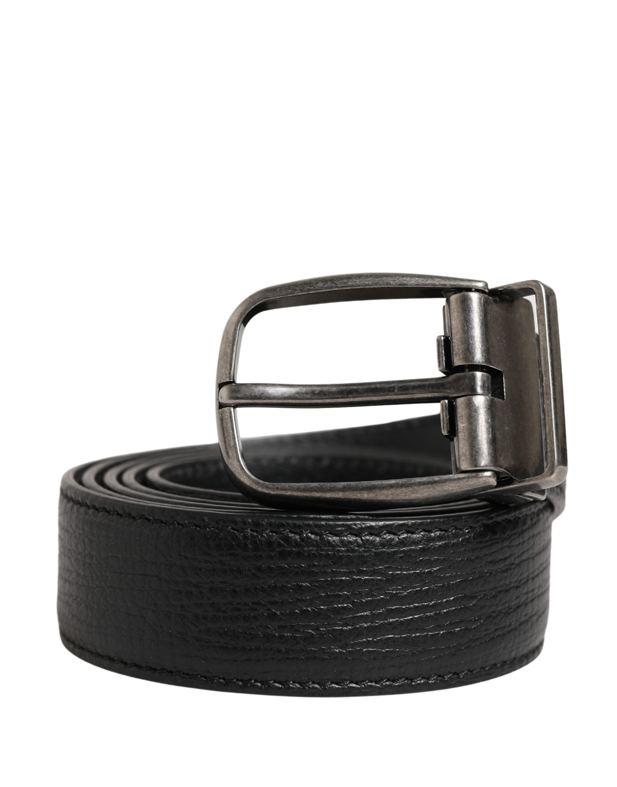 Men Black Classic Leather Metal Buckle Belt - ventzia