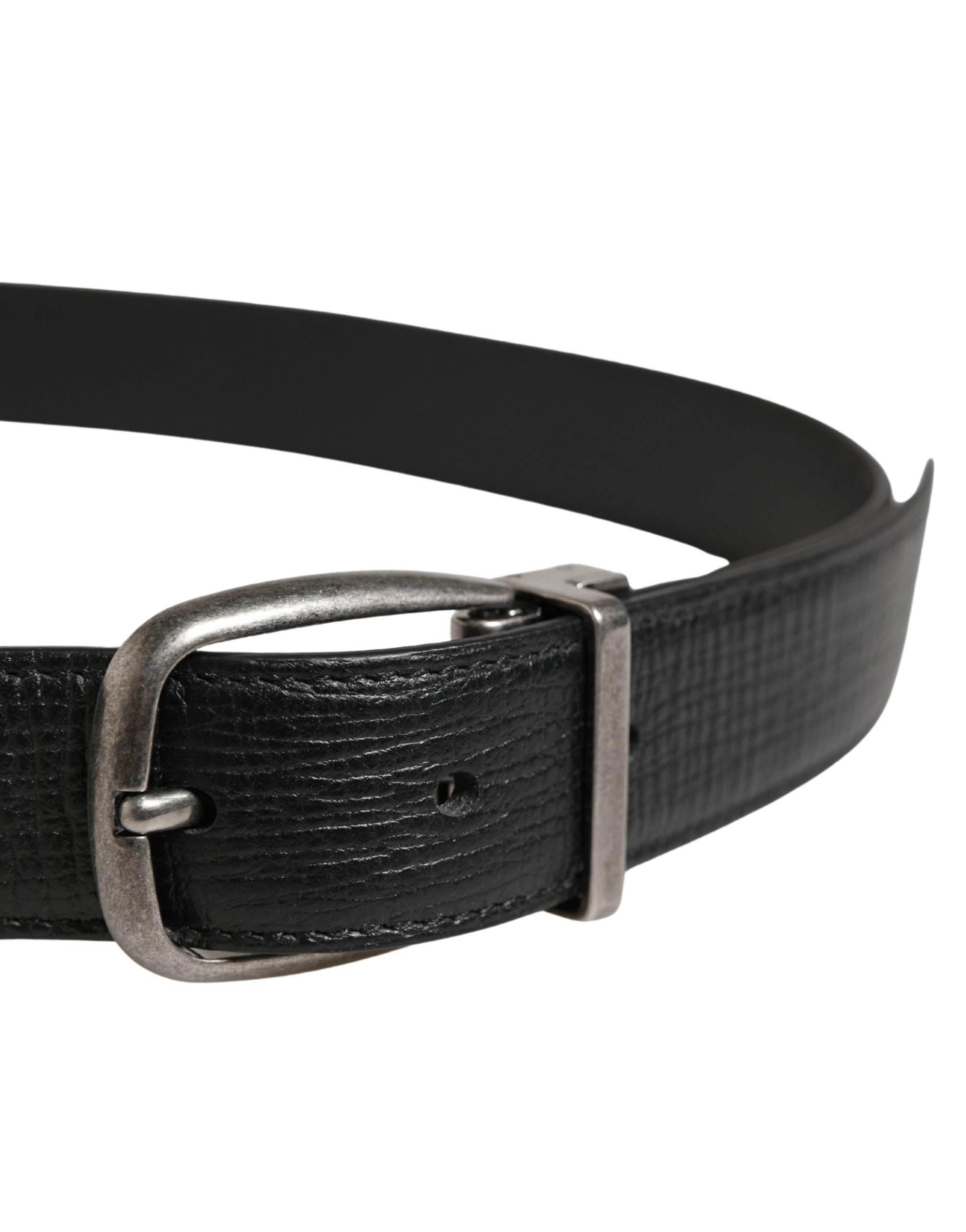 Men Black Classic Leather Metal Buckle Belt - ventzia