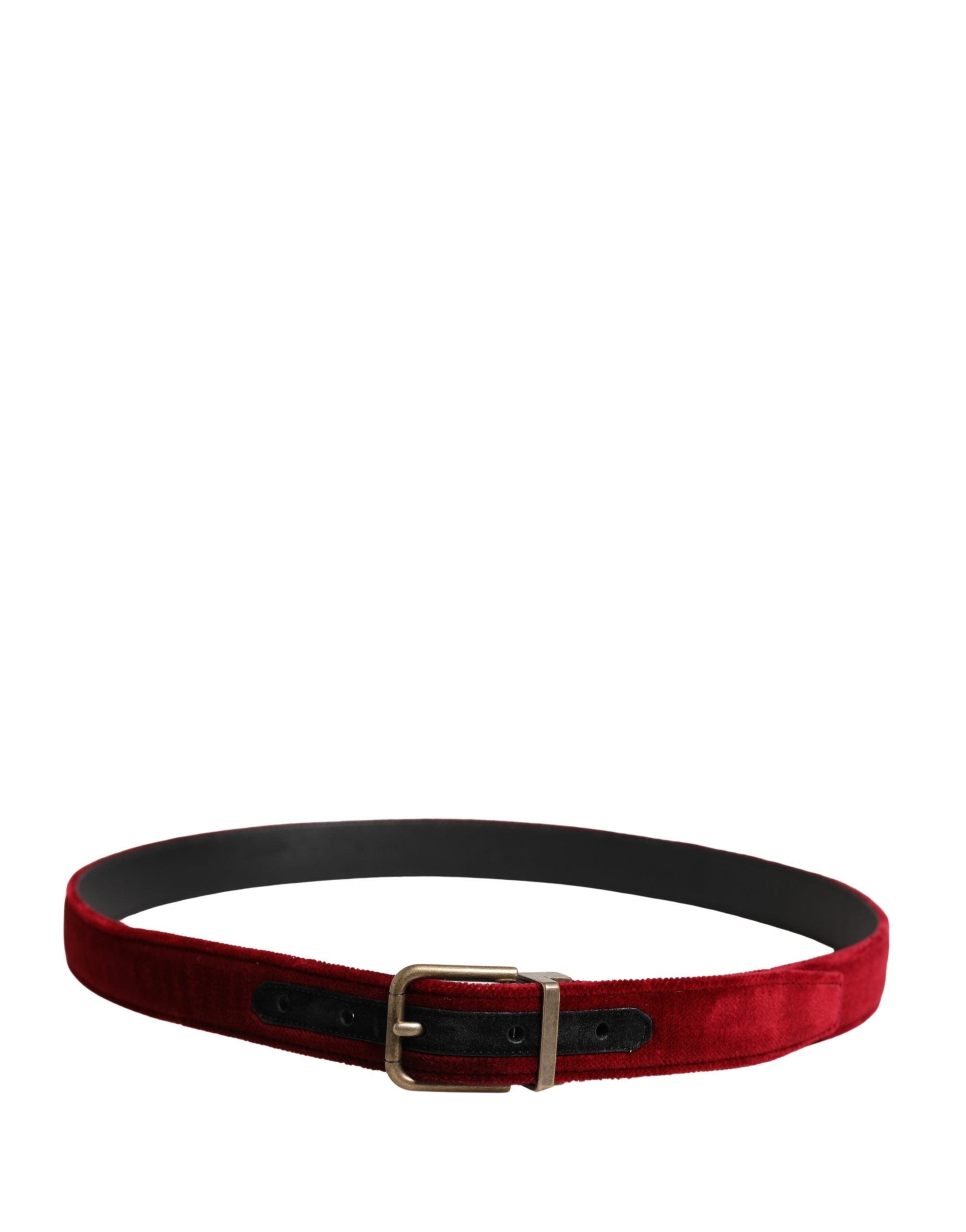 Men Burgundy Velvet Cotton Metal Buckle Belt - ventzia