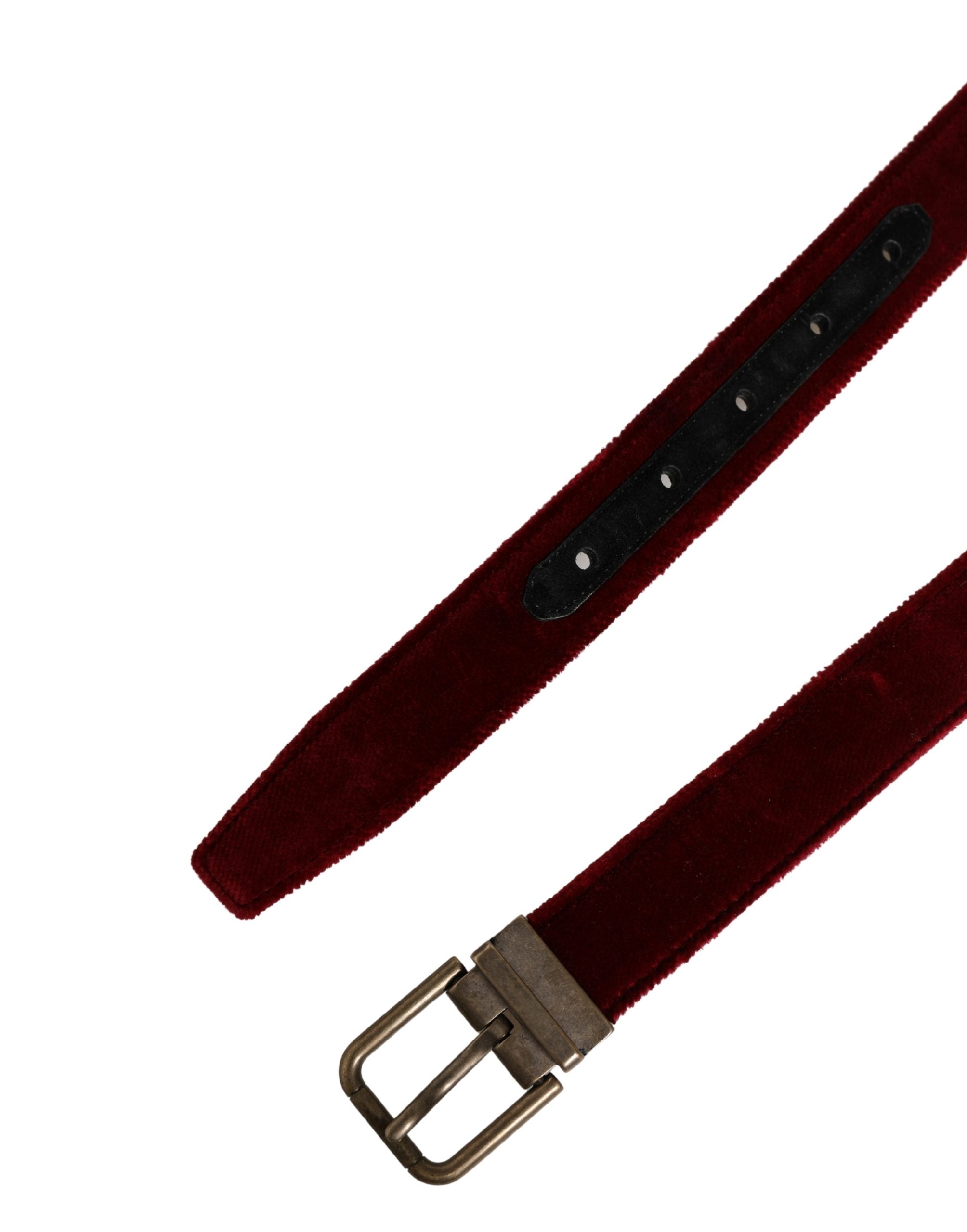 Men Burgundy Velvet Cotton Metal Buckle Belt - ventzia