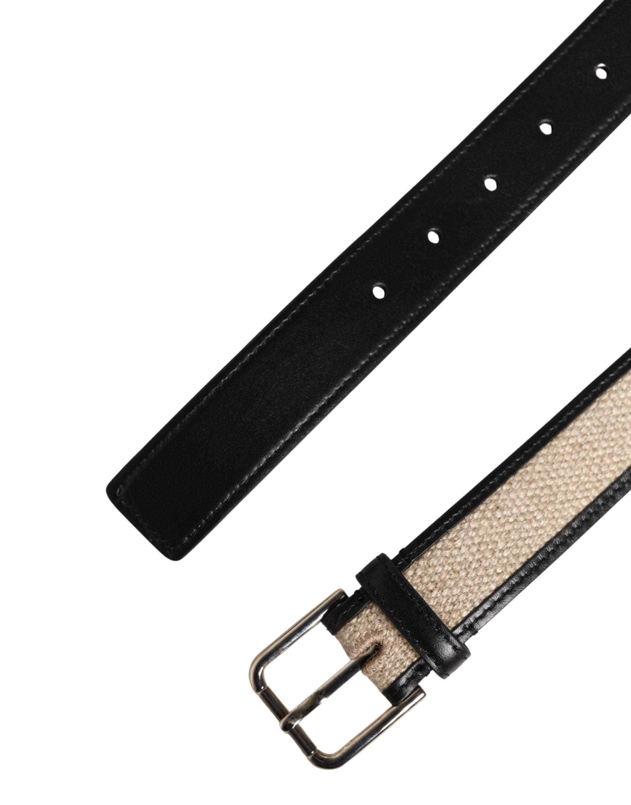 Men Beige Woven Leather Metal Buckle Belt - ventzia