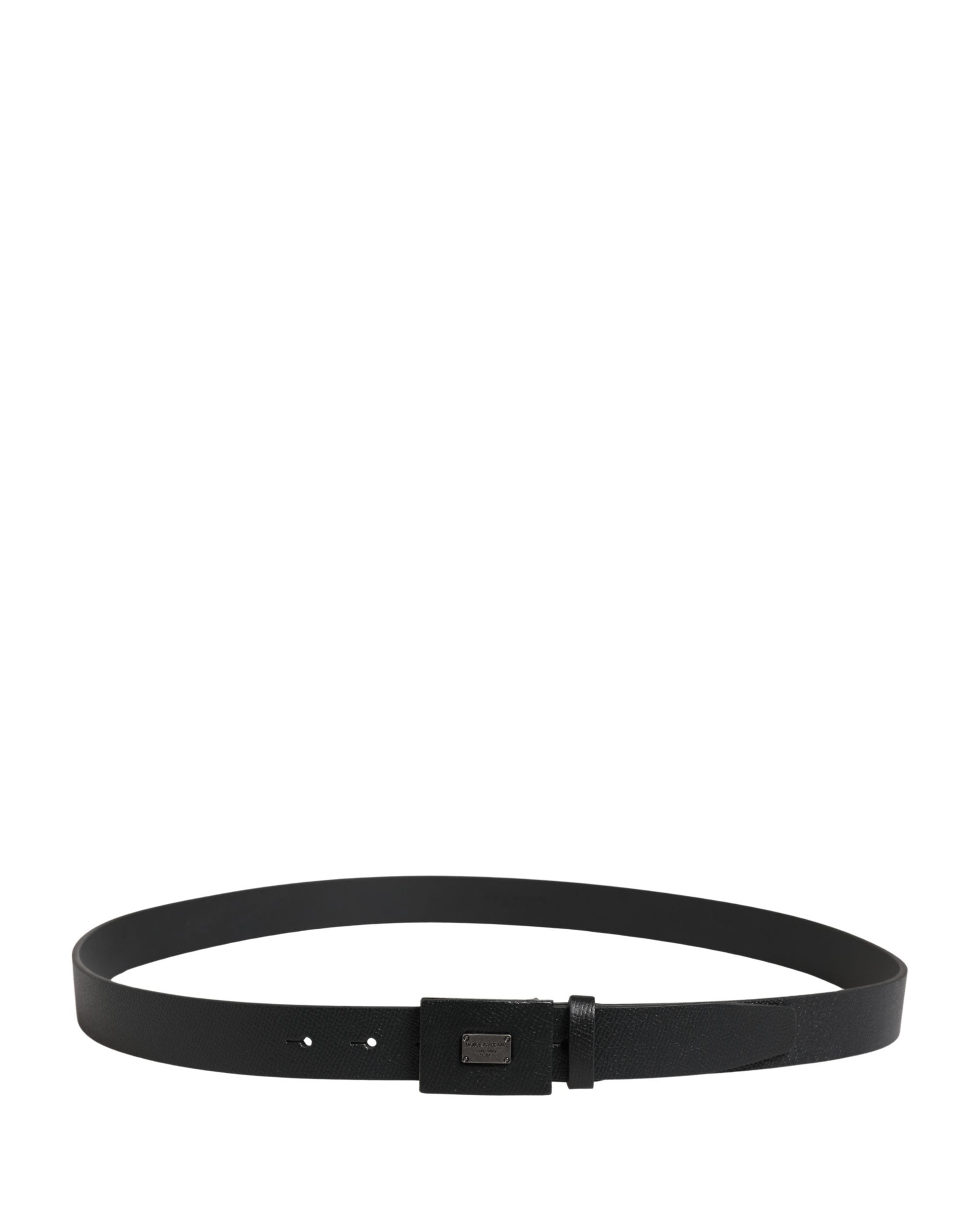 Men Black Calfskin Leather Square Buckle Belt - ventzia