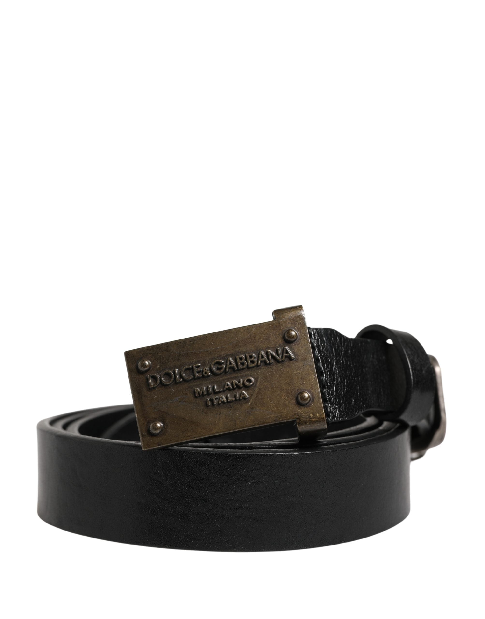 Men Black Classic Leather Logo Buckle Belt - ventzia