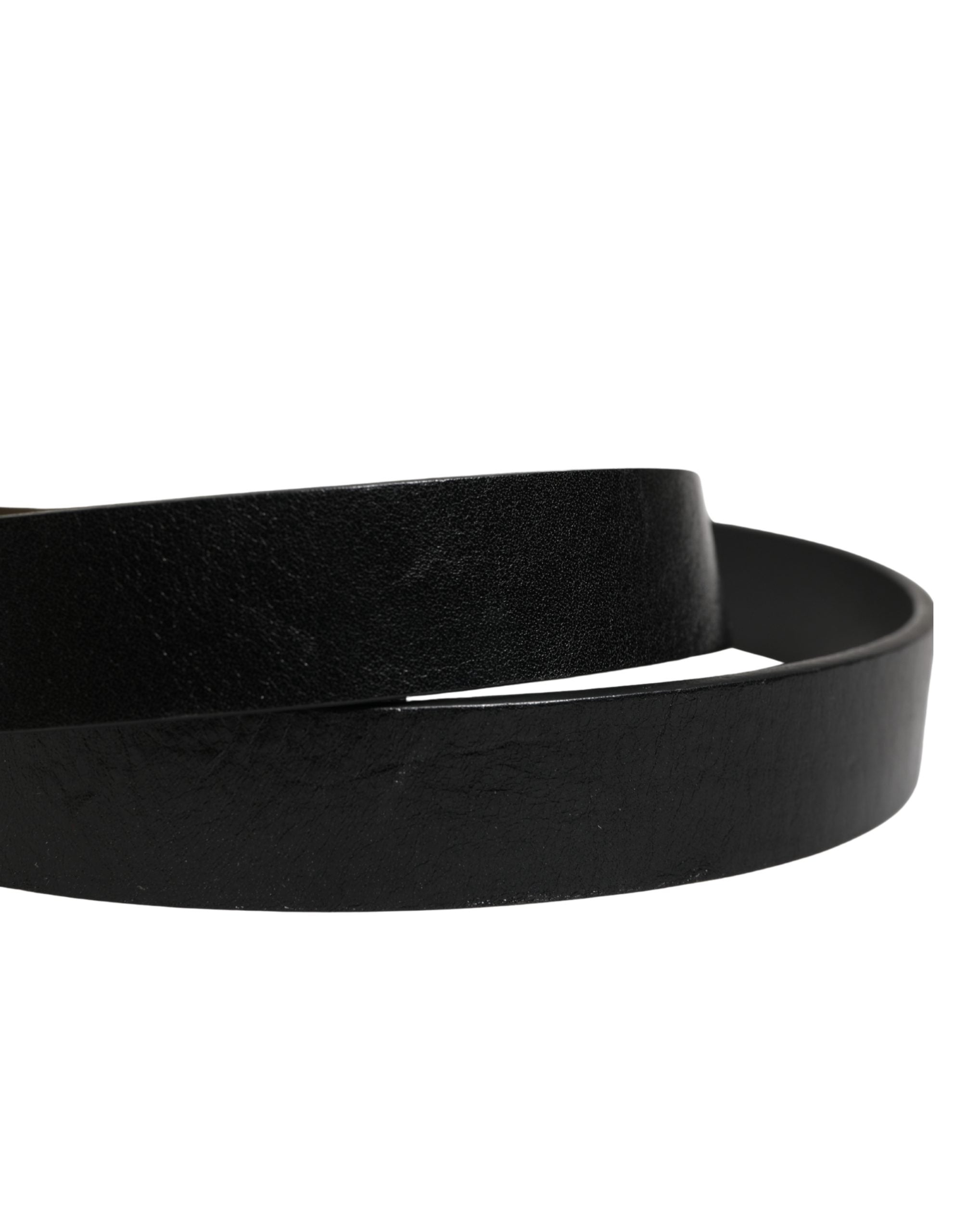 Men Black Classic Leather Logo Buckle Belt - ventzia