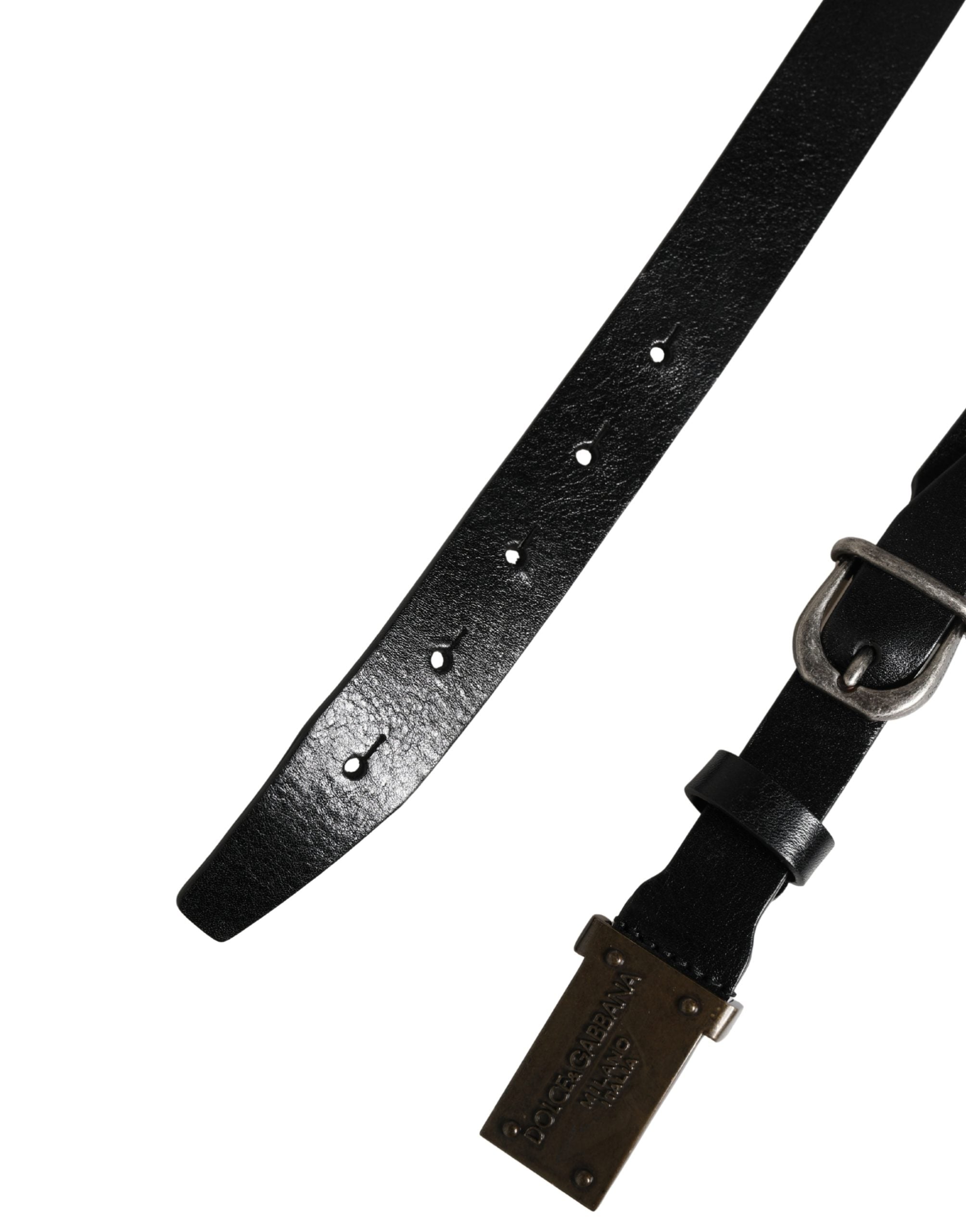 Men Black Classic Leather Logo Buckle Belt - ventzia
