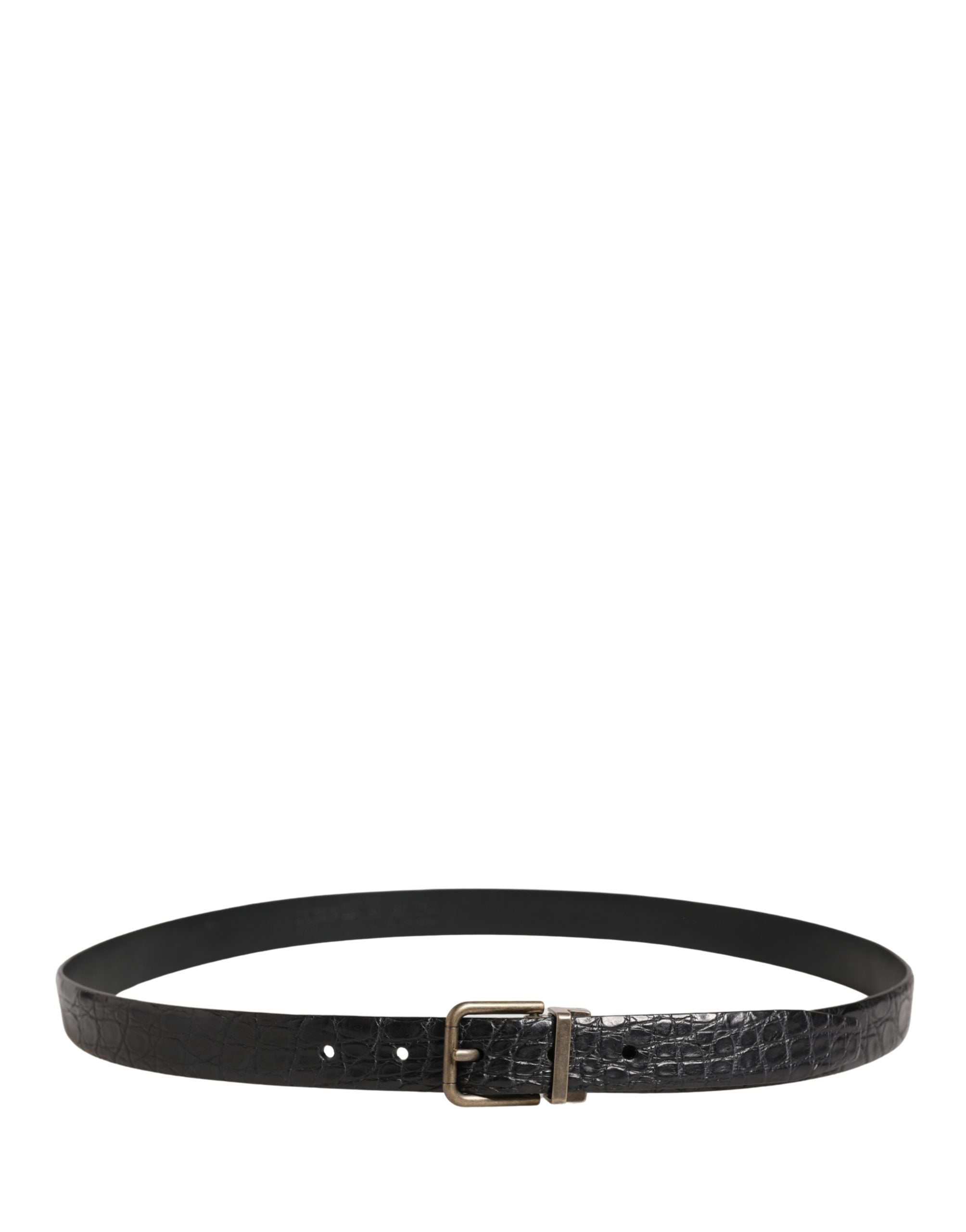 Men Black Exotic Leather Metal Buckle Belt - ventzia