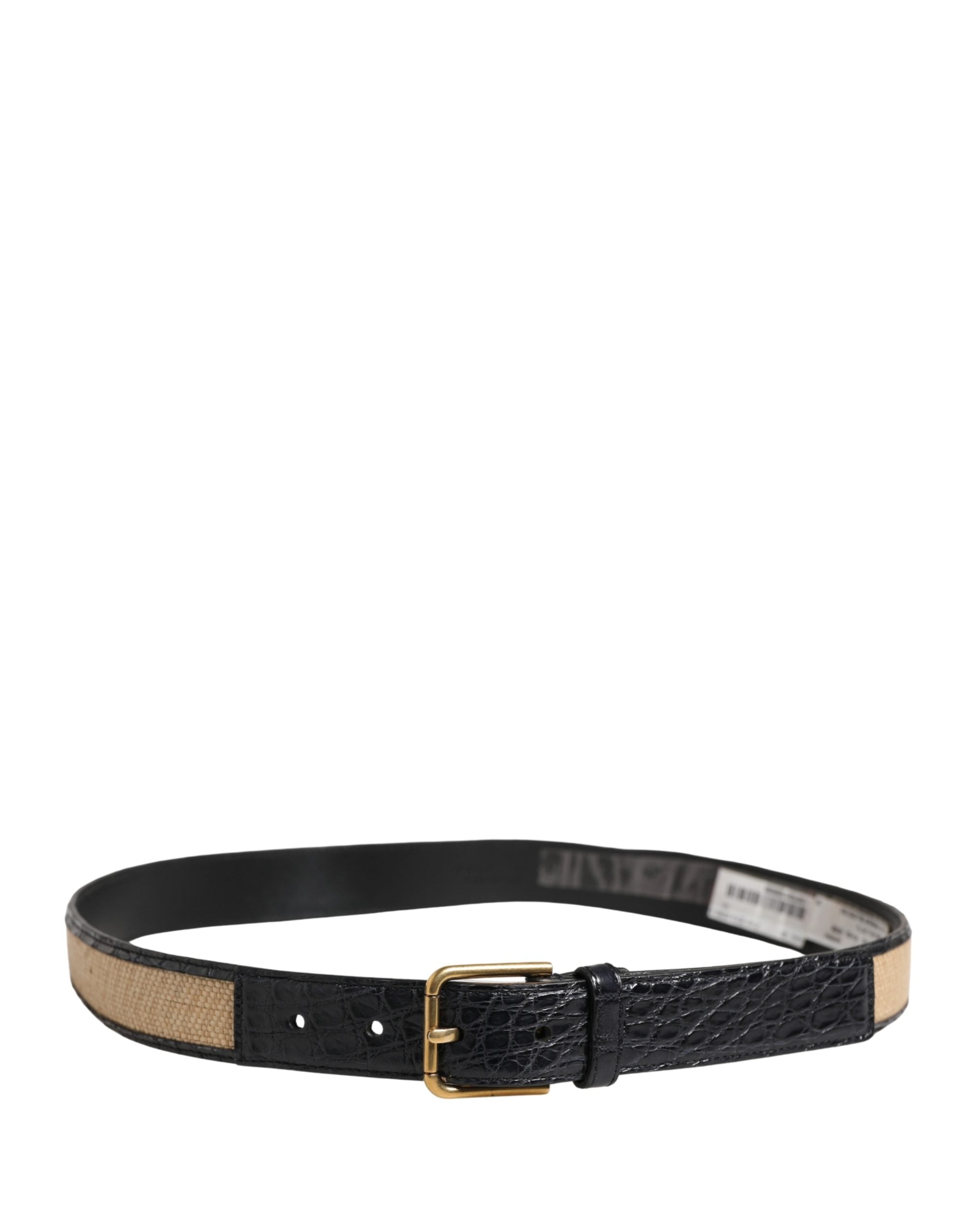 Men Beige Braided Leather Metal Buckle Belt - ventzia