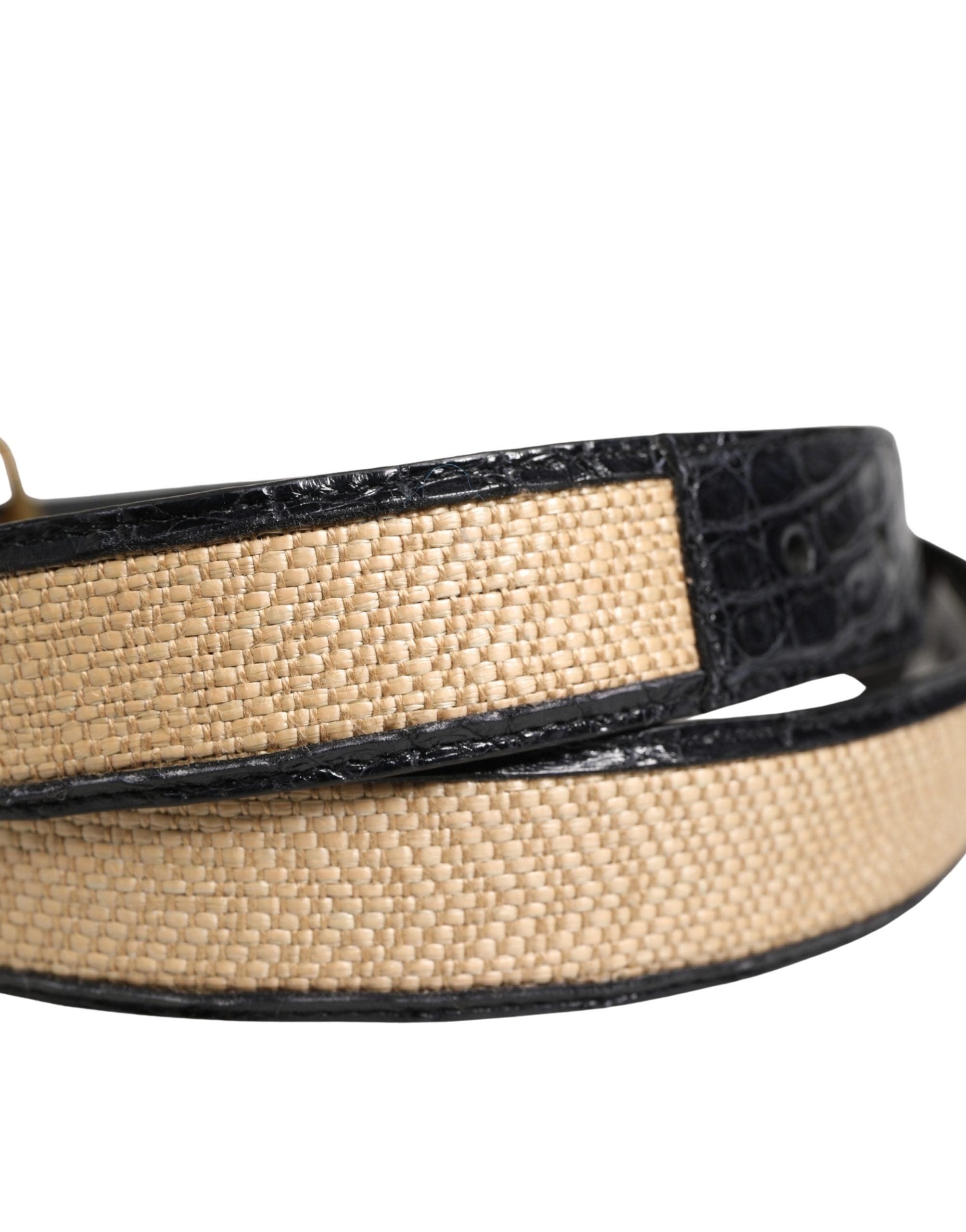 Men Beige Braided Leather Metal Buckle Belt - ventzia
