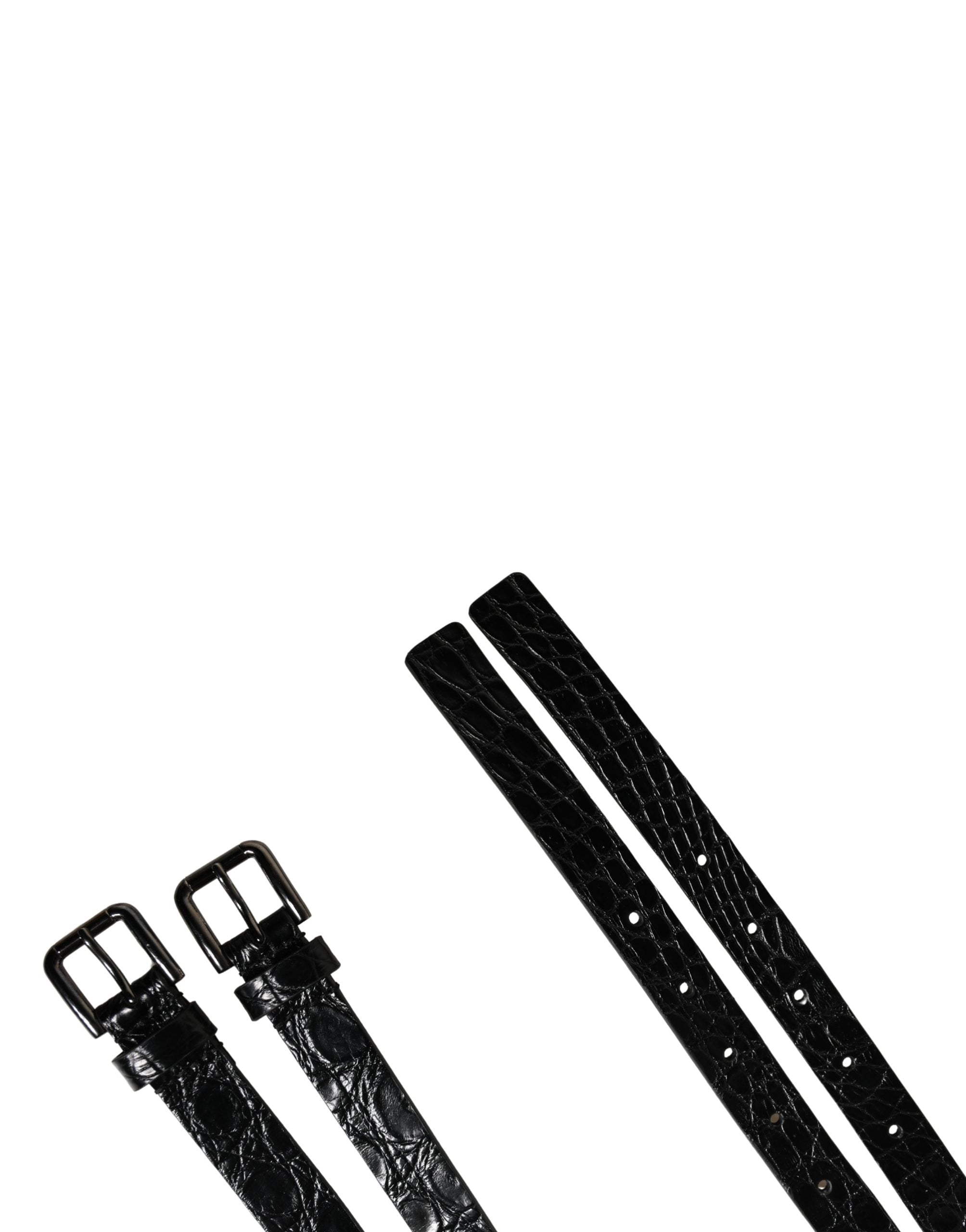 Black Double Strap Leather Silver Buckle Belt - ventzia