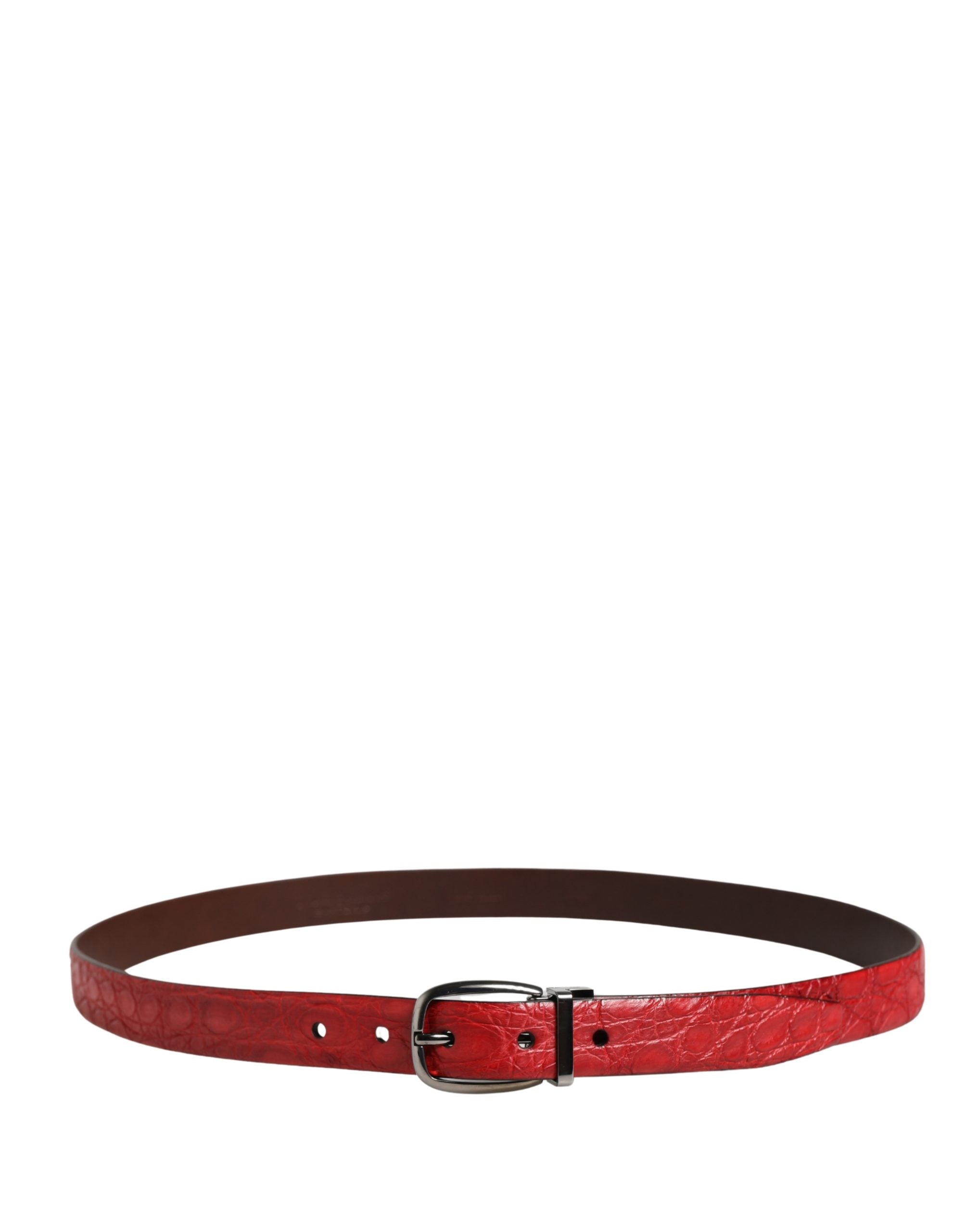 Men Red Exotic Leather Metal Buckle Belt - ventzia