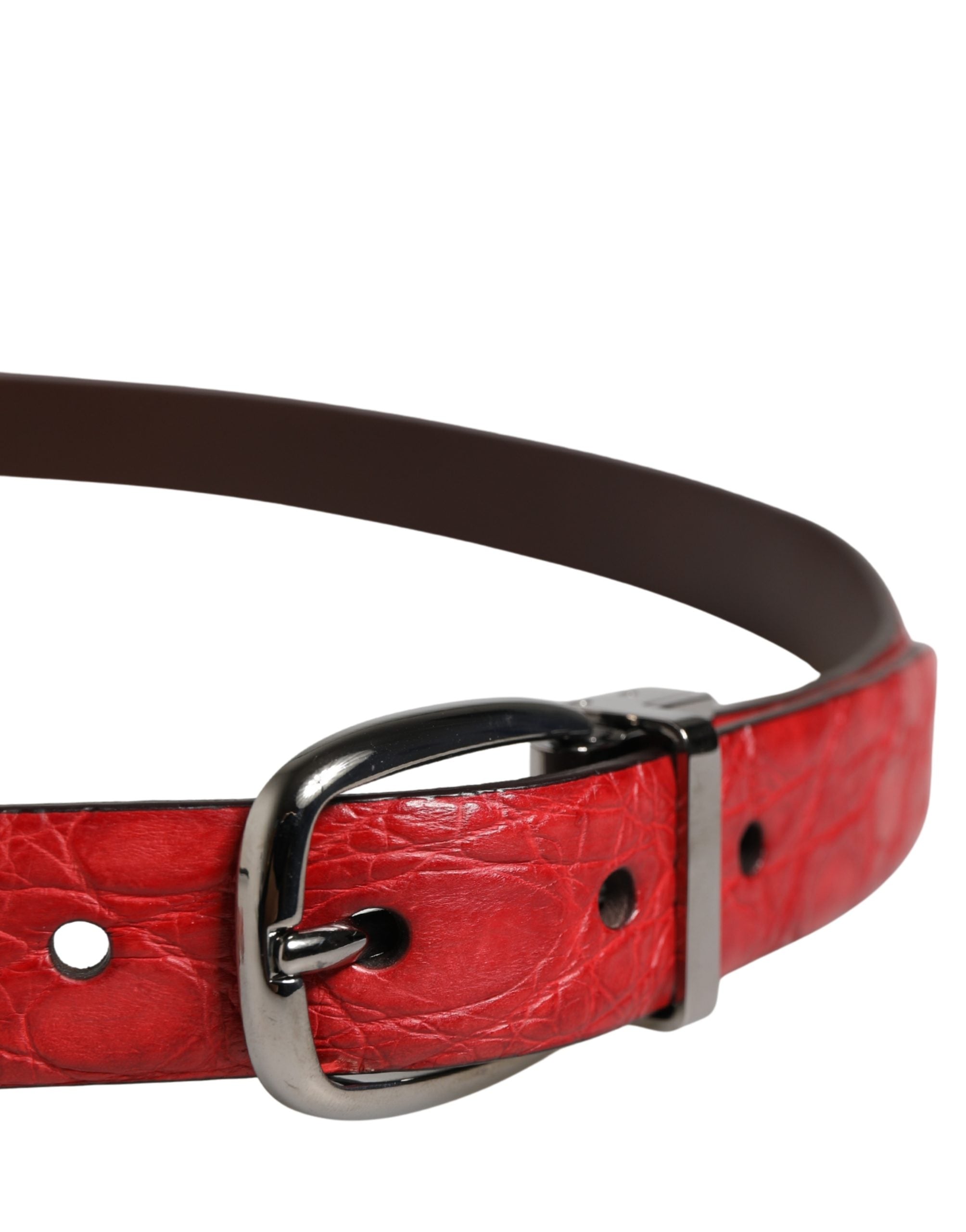 Men Red Exotic Leather Metal Buckle Belt - ventzia