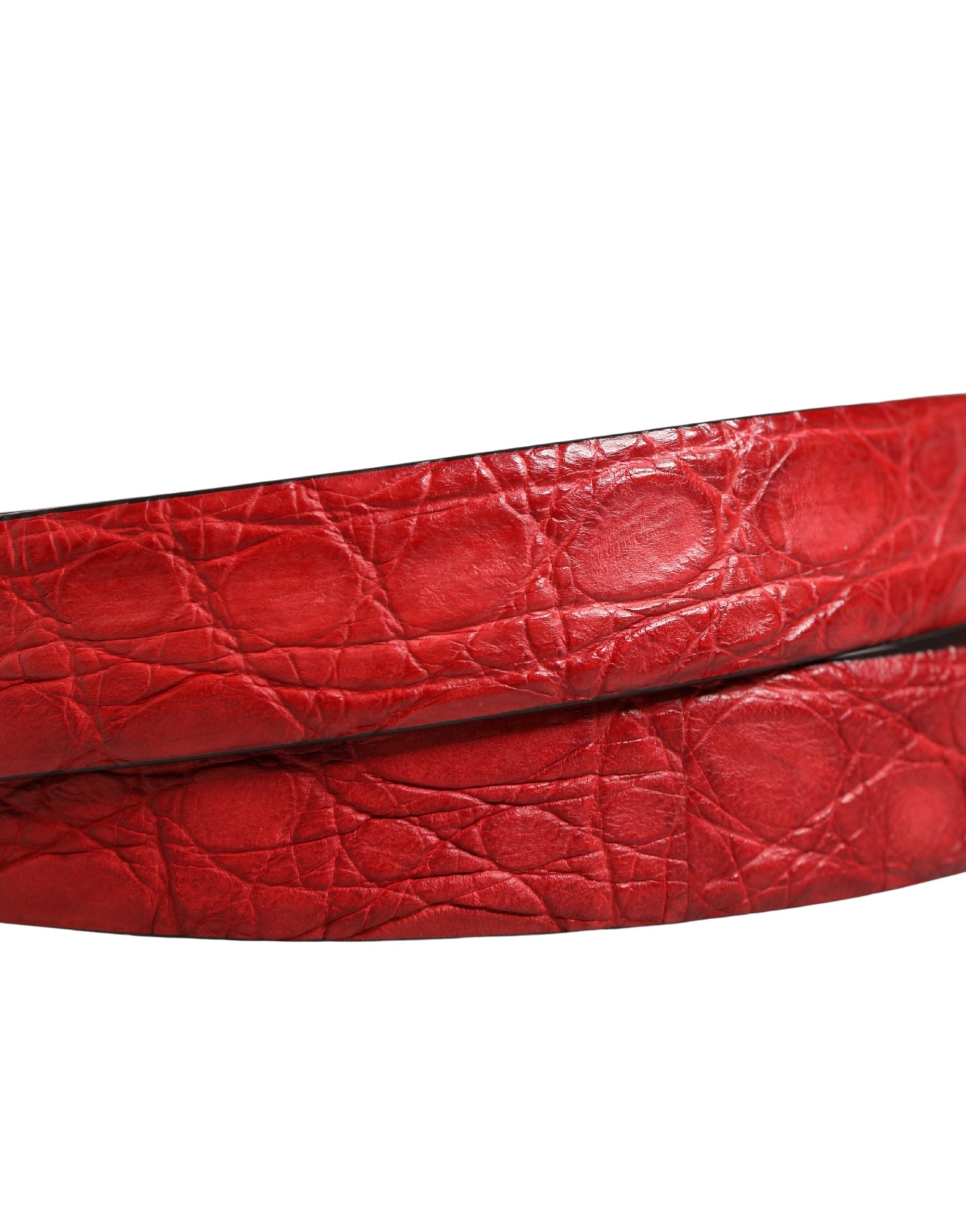 Men Red Exotic Leather Metal Buckle Belt - ventzia