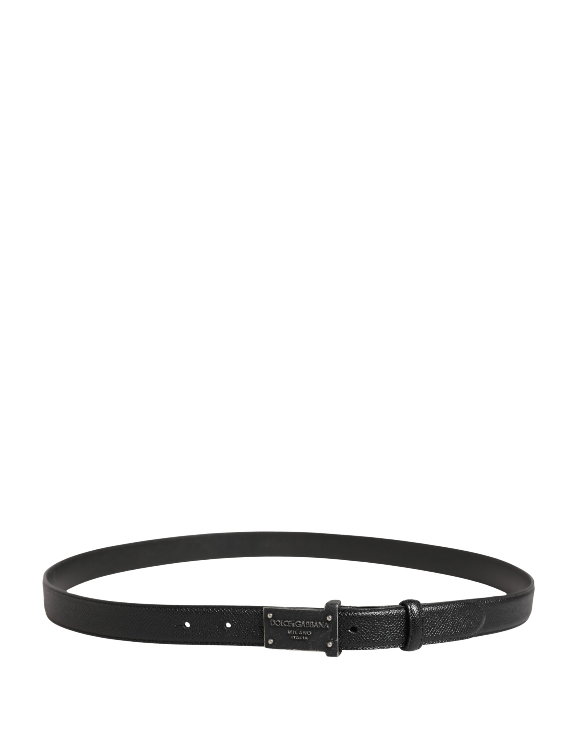 Men Black Calf Leather Logo Metal Buckle Belt - ventzia
