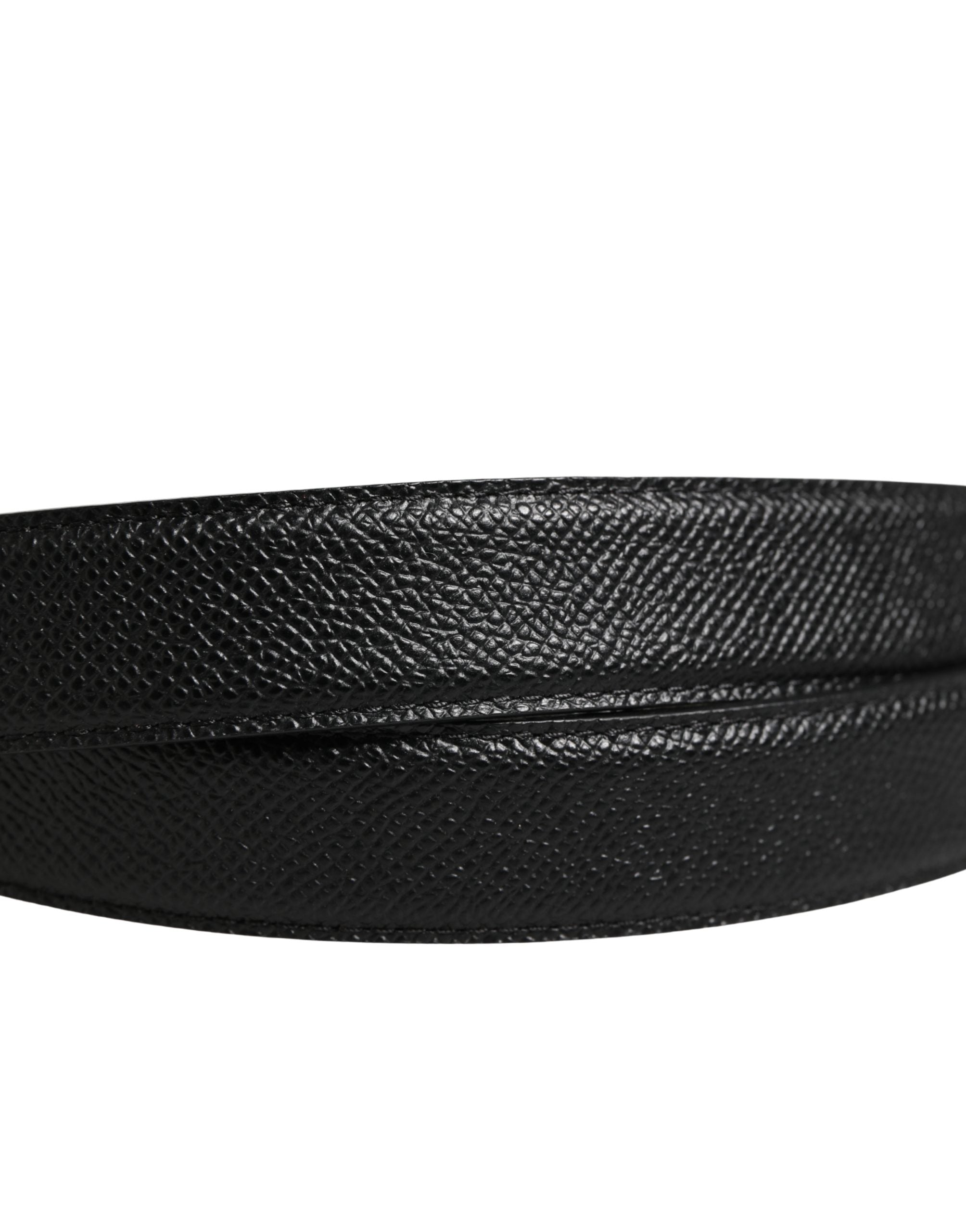 Men Black Calf Leather Logo Metal Buckle Belt - ventzia