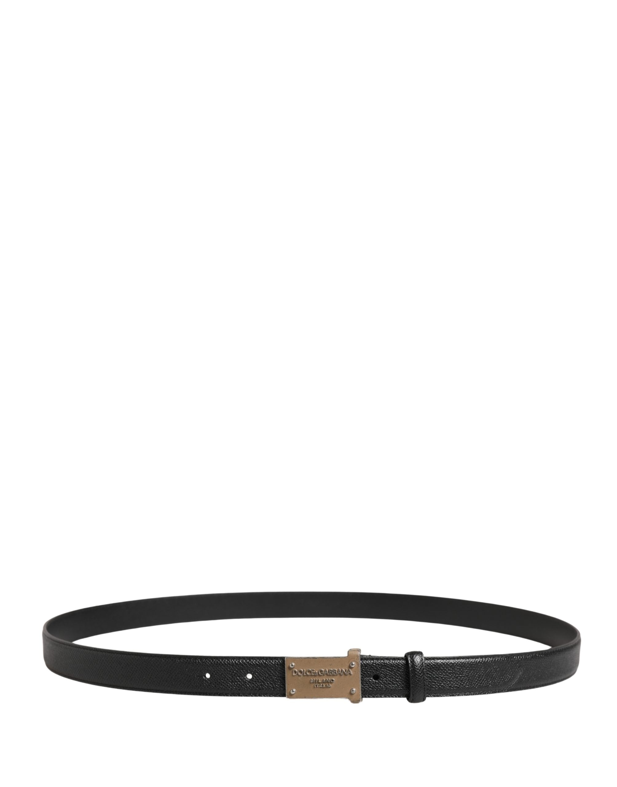 Men Black Calf Leather Logo Metal Buckle Belt - ventzia