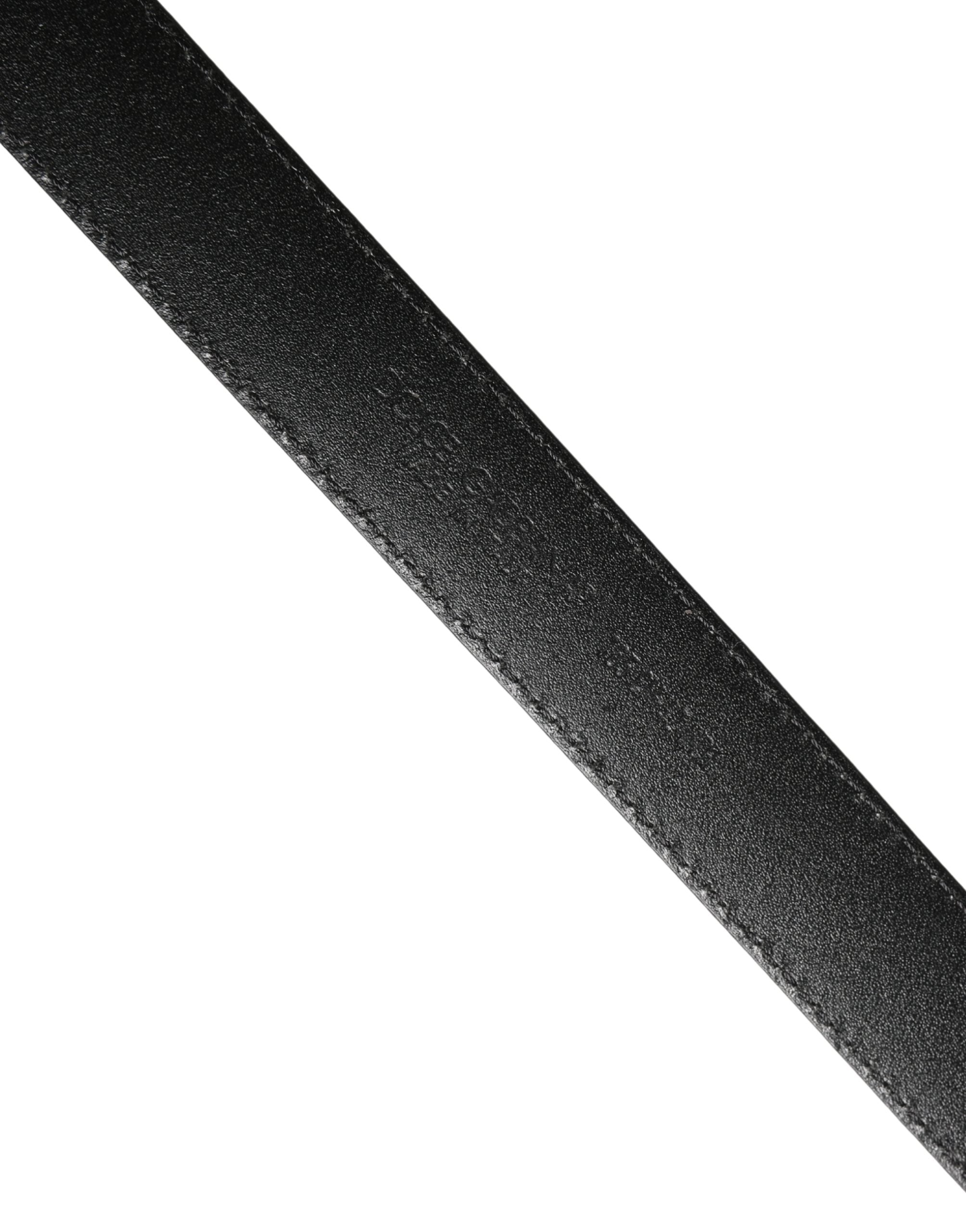 Men Black Calf Leather Logo Metal Buckle Belt - ventzia