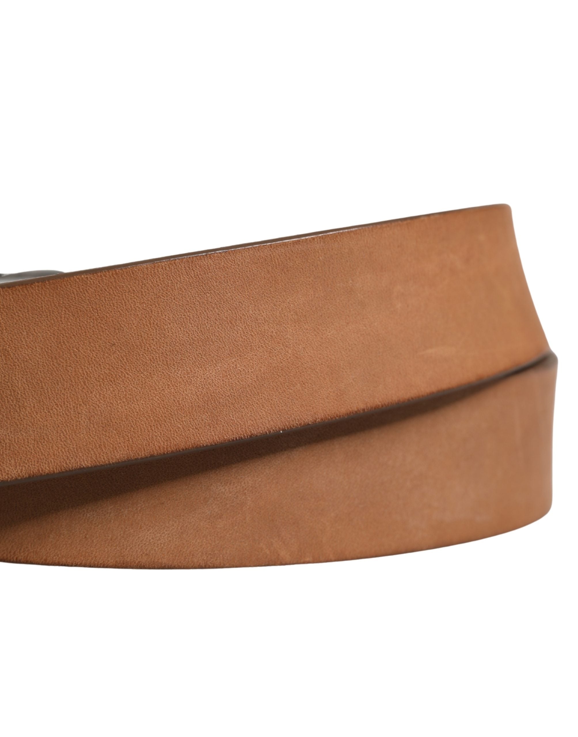 Men Brown Leather Classic Metal Buckle Belt - ventzia