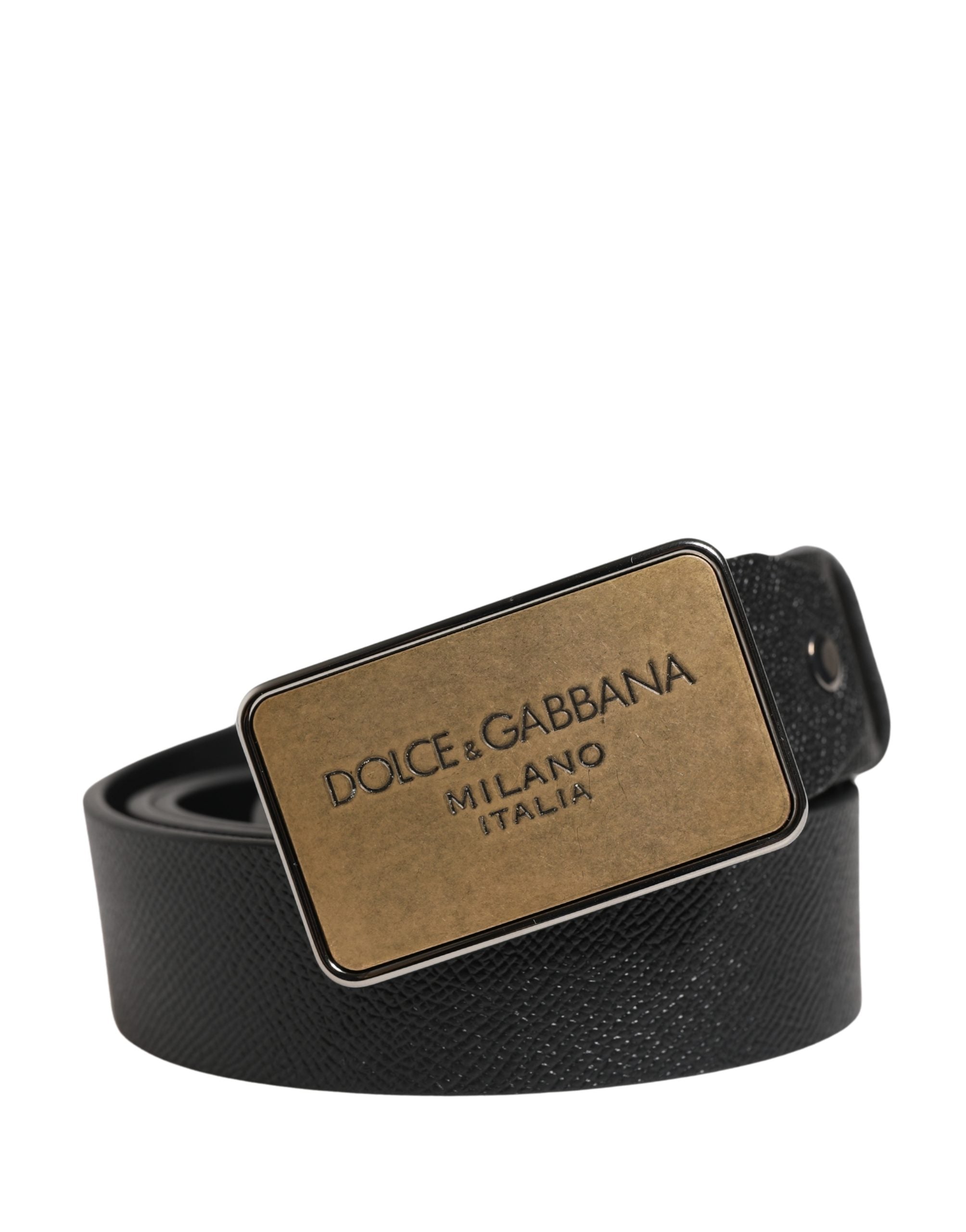 Black Classic Leather Logo Metal Buckle Belt - ventzia