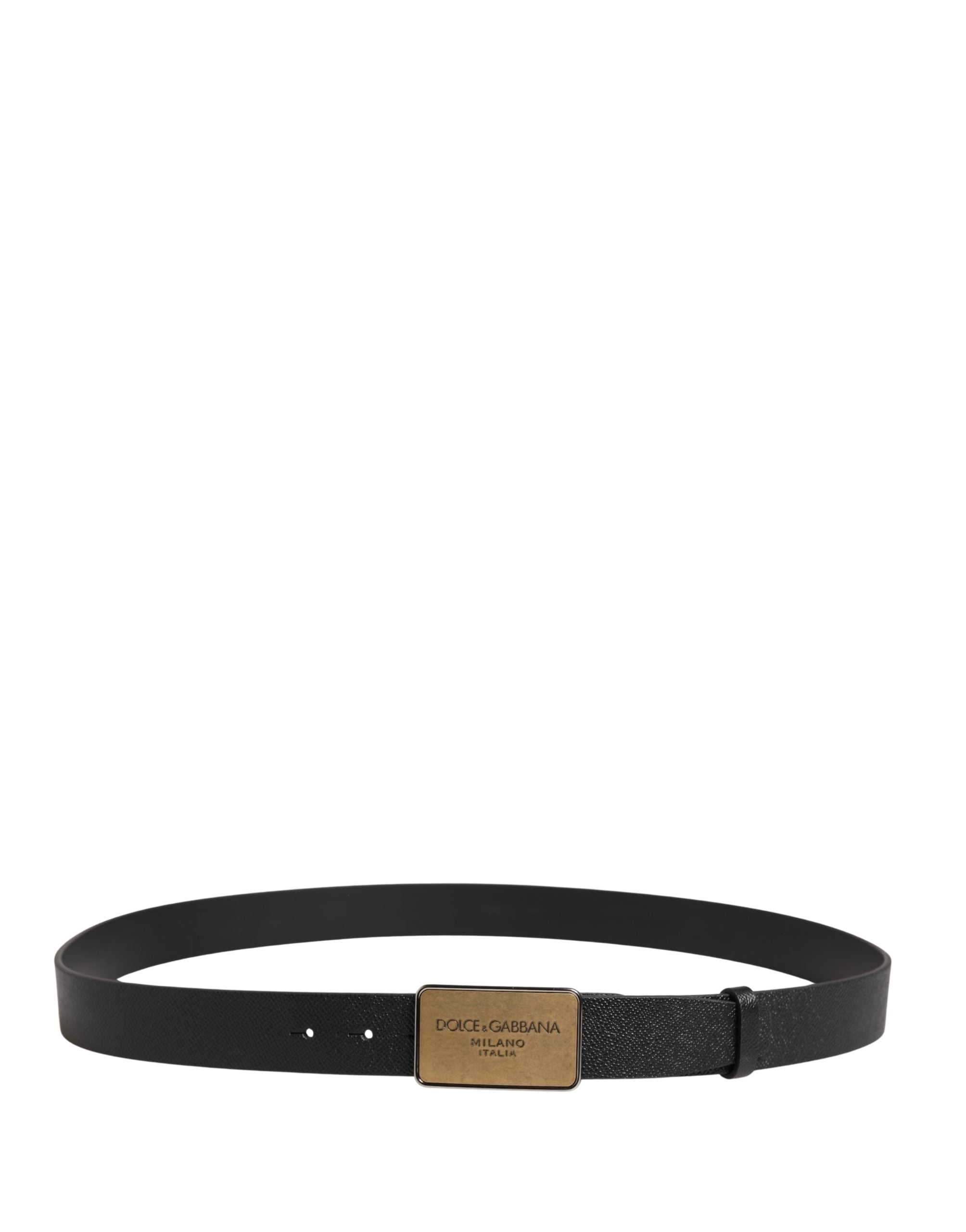 Black Classic Leather Logo Metal Buckle Belt - ventzia