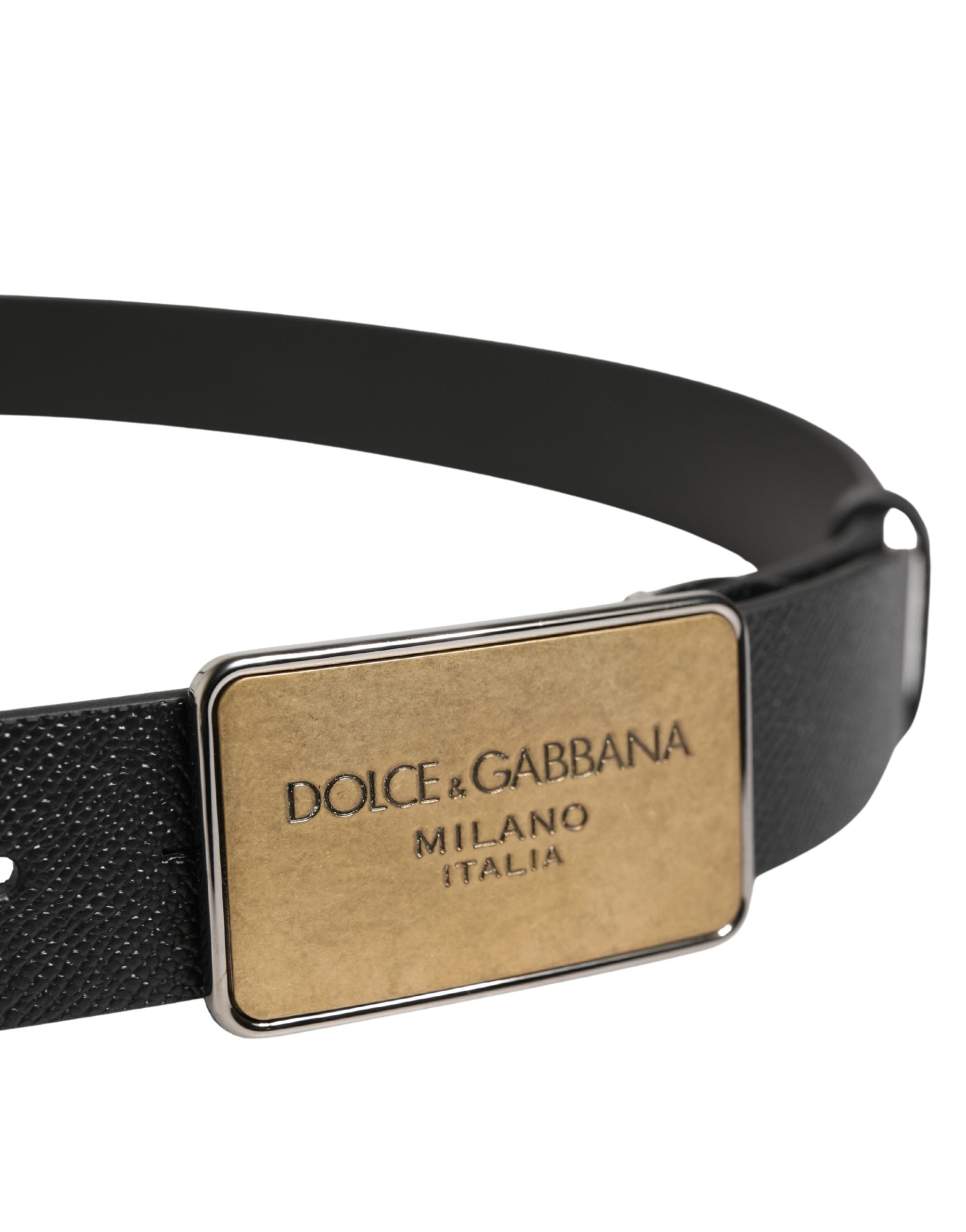 Black Classic Leather Logo Metal Buckle Belt - ventzia